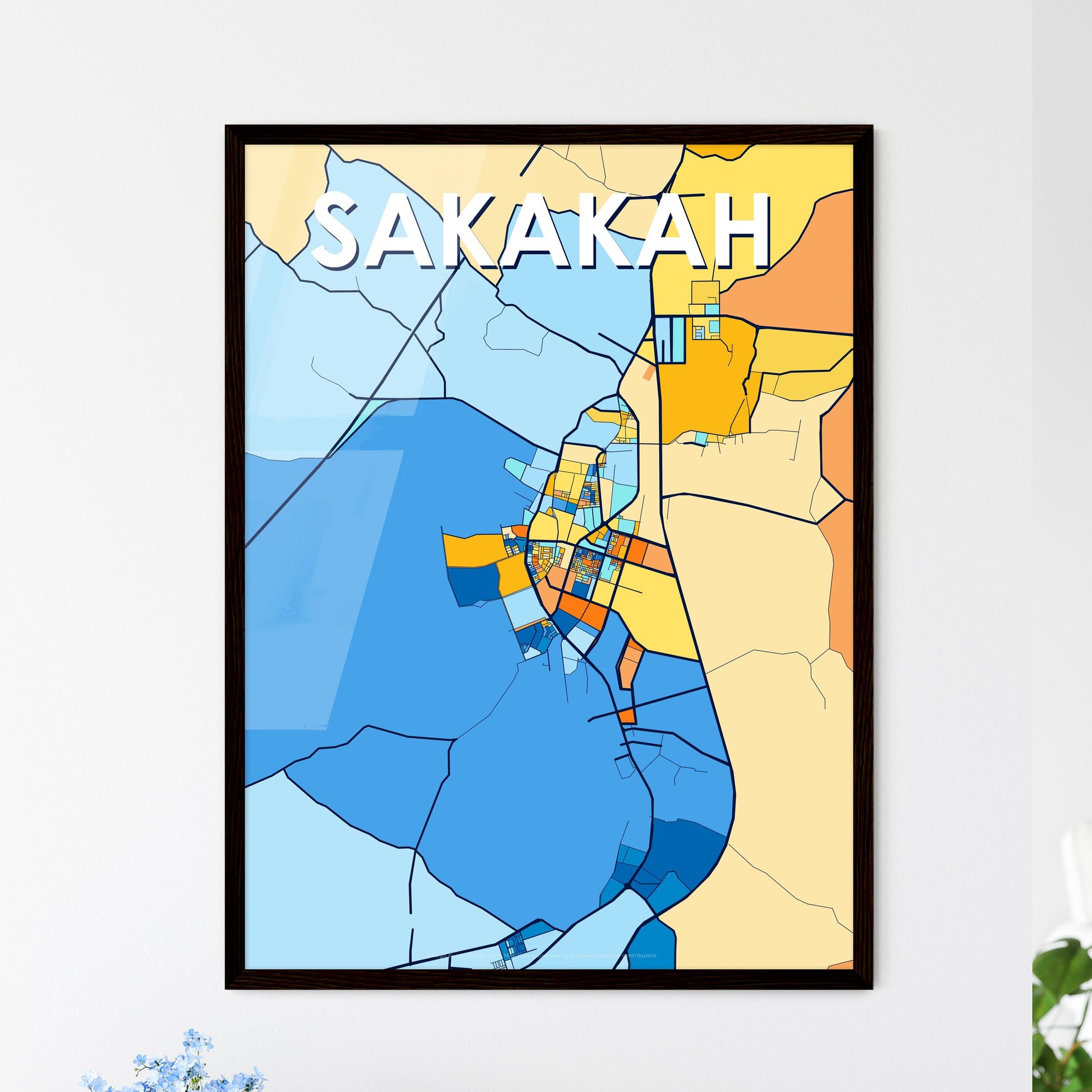 SAKAKAH SAUDI ARABIA Vibrant Colorful Art Map Poster Blue Orange