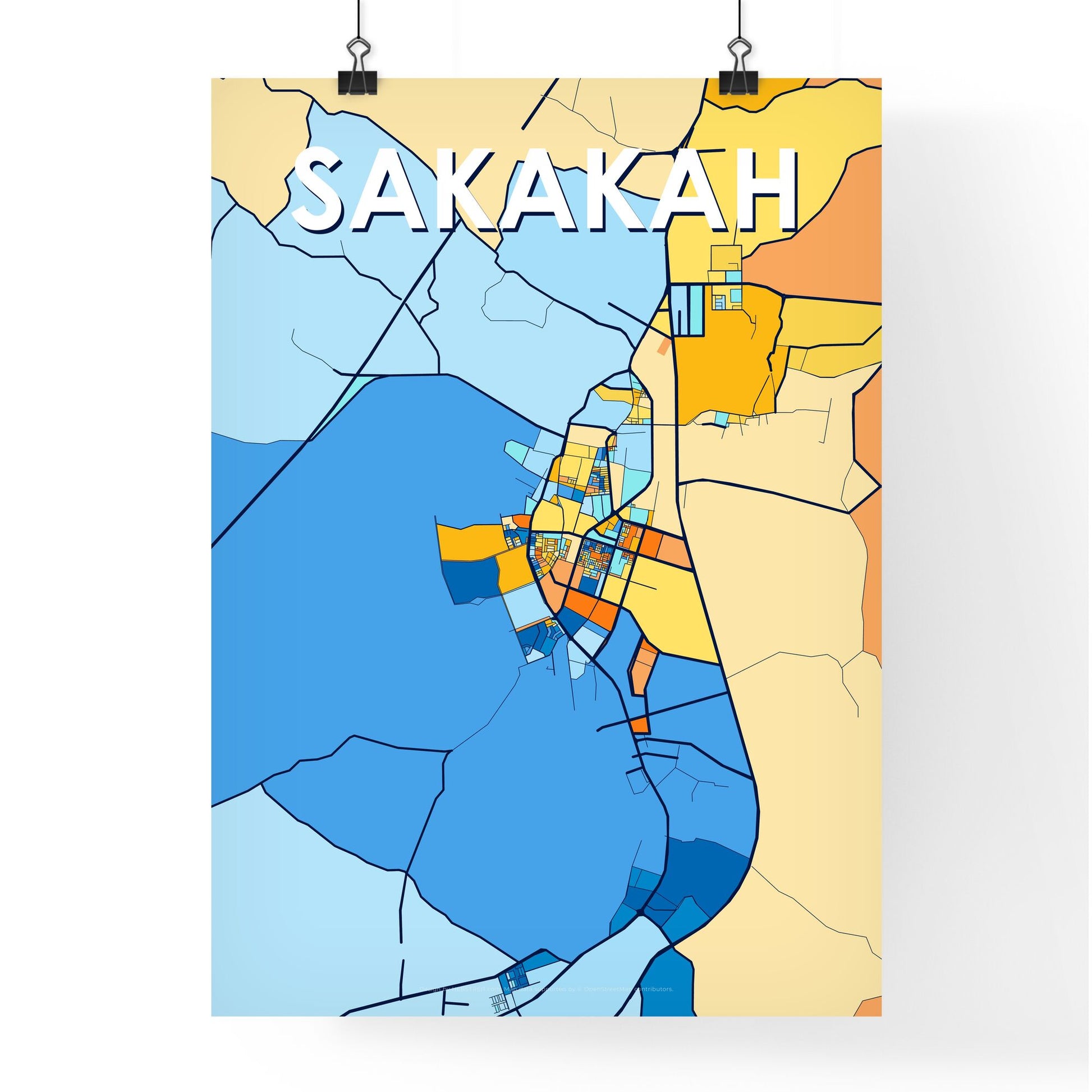 SAKAKAH SAUDI ARABIA Vibrant Colorful Art Map Poster Blue Orange