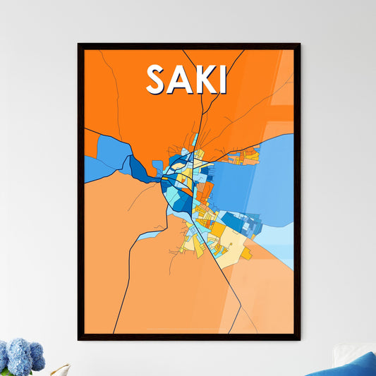 SAKI NIGERIA Vibrant Colorful Art Map Poster Blue Orange