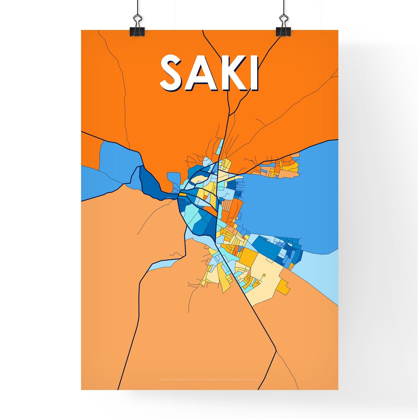 SAKI NIGERIA Vibrant Colorful Art Map Poster Blue Orange