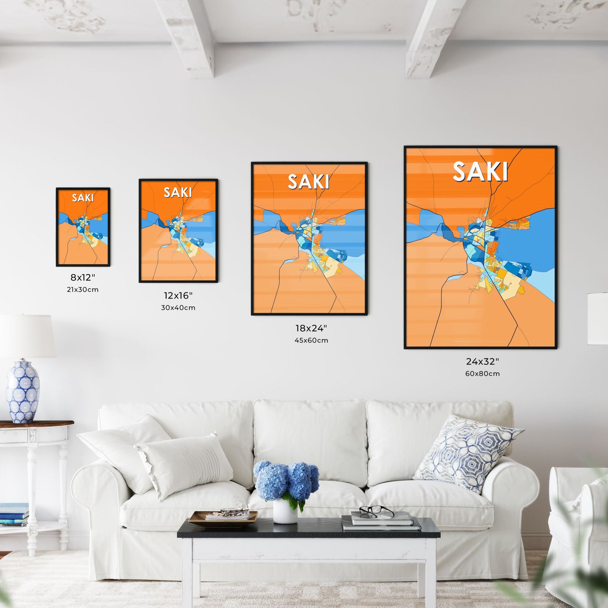 SAKI NIGERIA Vibrant Colorful Art Map Poster Blue Orange