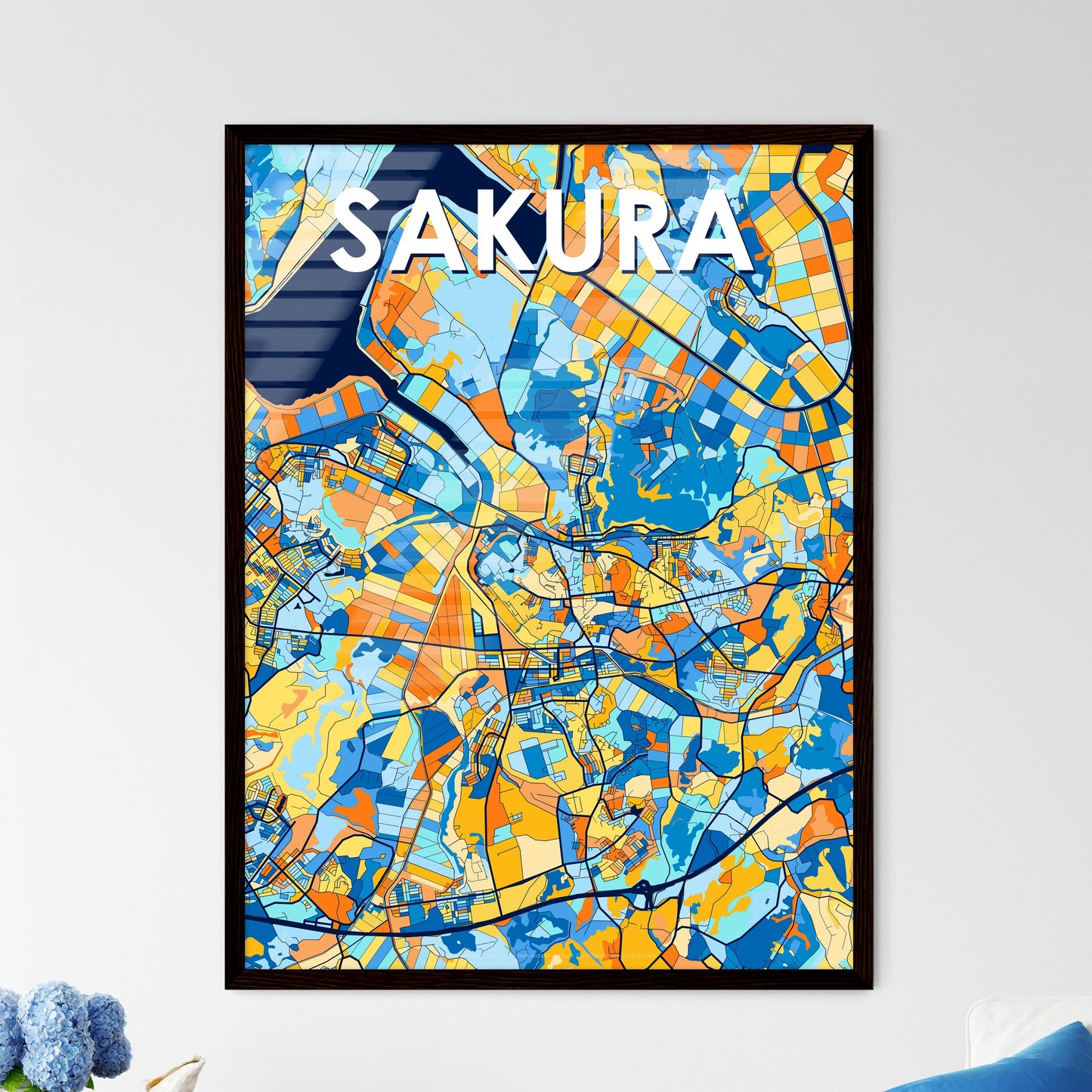 SAKURA JAPAN Vibrant Colorful Art Map Poster Blue Orange