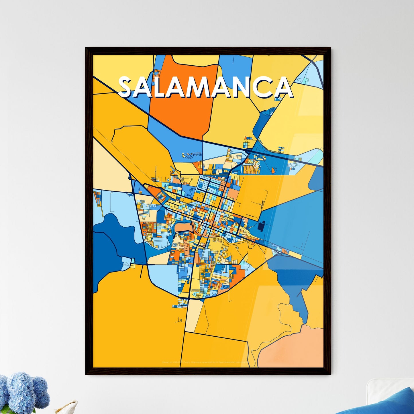 SALAMANCA MEXICO Vibrant Colorful Art Map Poster Blue Orange