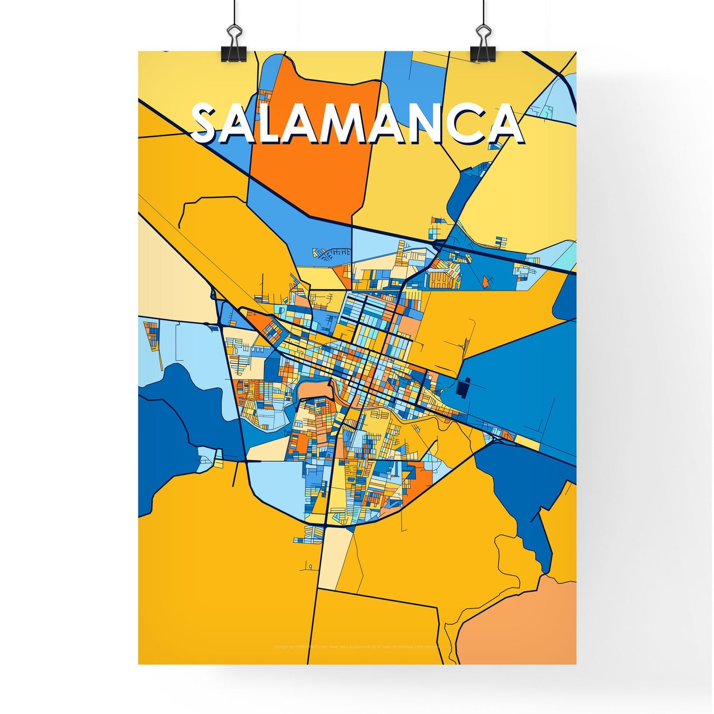 SALAMANCA MEXICO Vibrant Colorful Art Map Poster Blue Orange