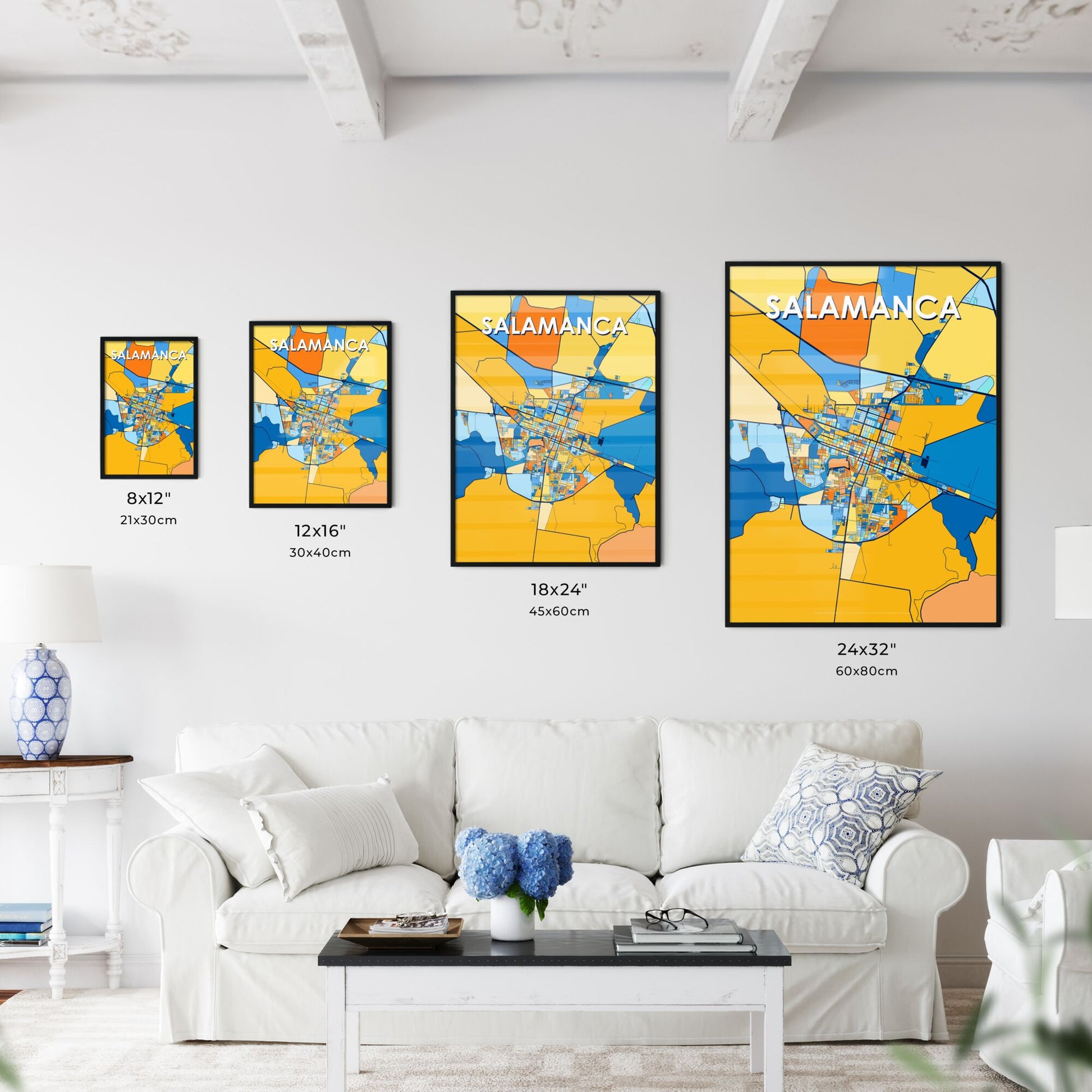 SALAMANCA MEXICO Vibrant Colorful Art Map Poster Blue Orange