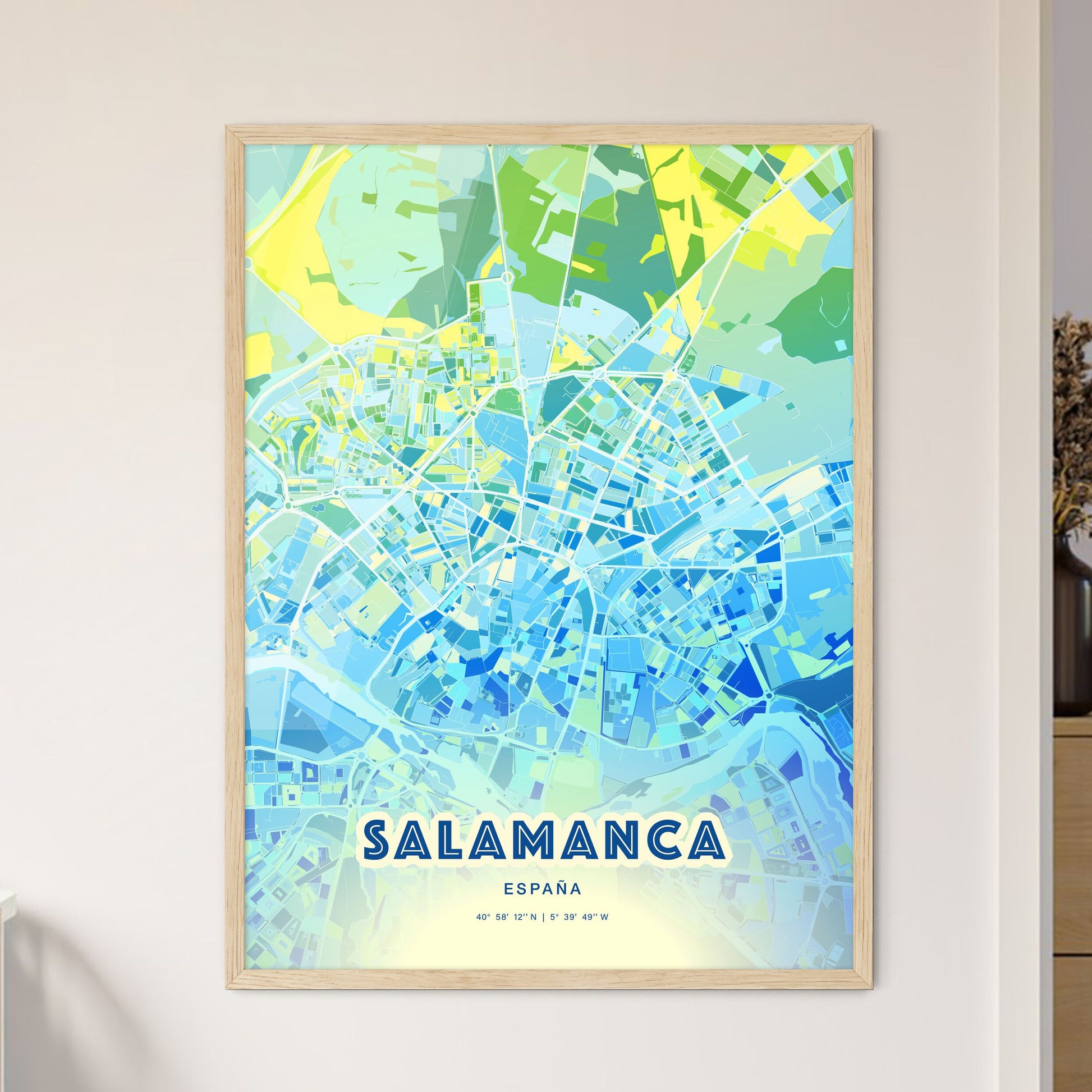 Colorful Salamanca Spain Fine Art Map Cool Blue