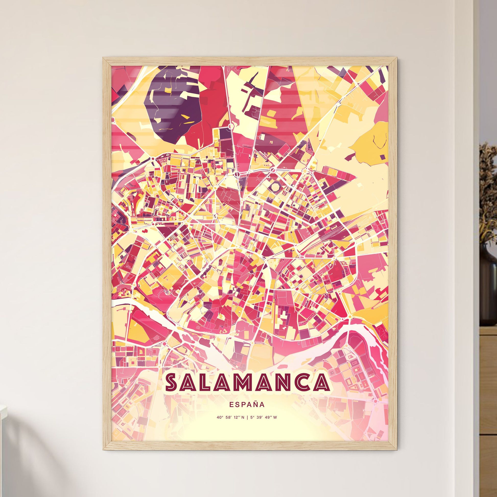 Colorful Salamanca Spain Fine Art Map Hot Red