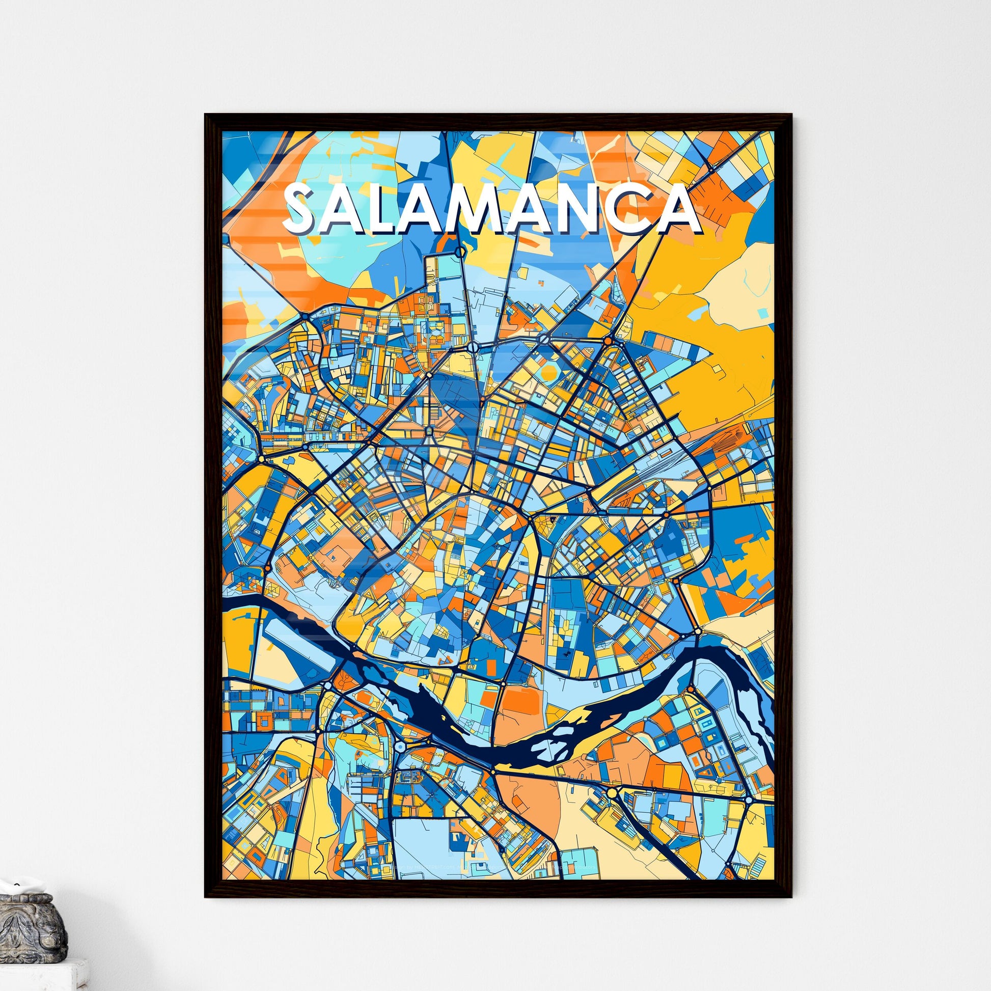 SALAMANCA SPAIN Vibrant Colorful Art Map Poster Blue Orange