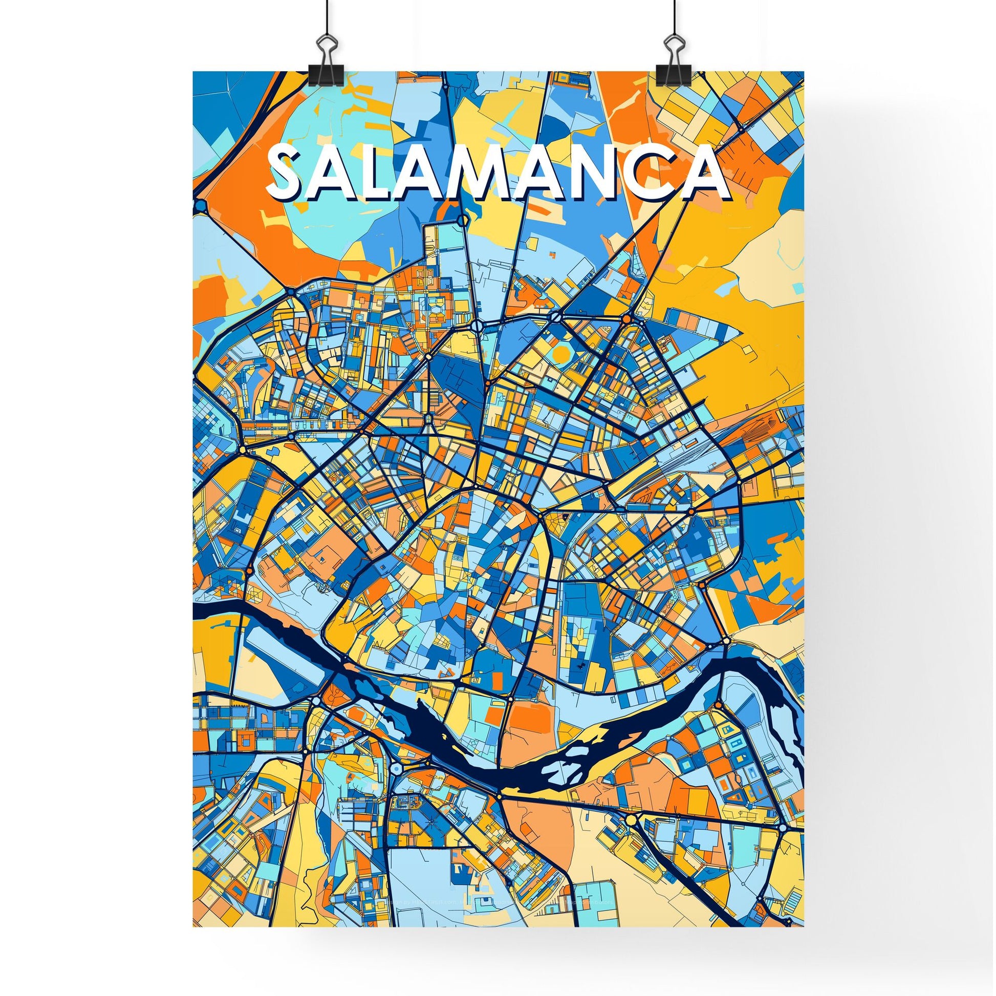 SALAMANCA SPAIN Vibrant Colorful Art Map Poster Blue Orange