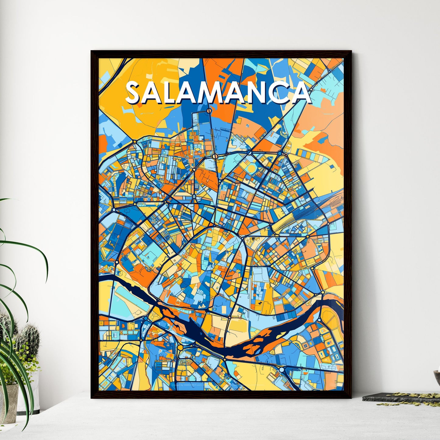 SALAMANCA SPAIN Vibrant Colorful Art Map Poster Blue Orange