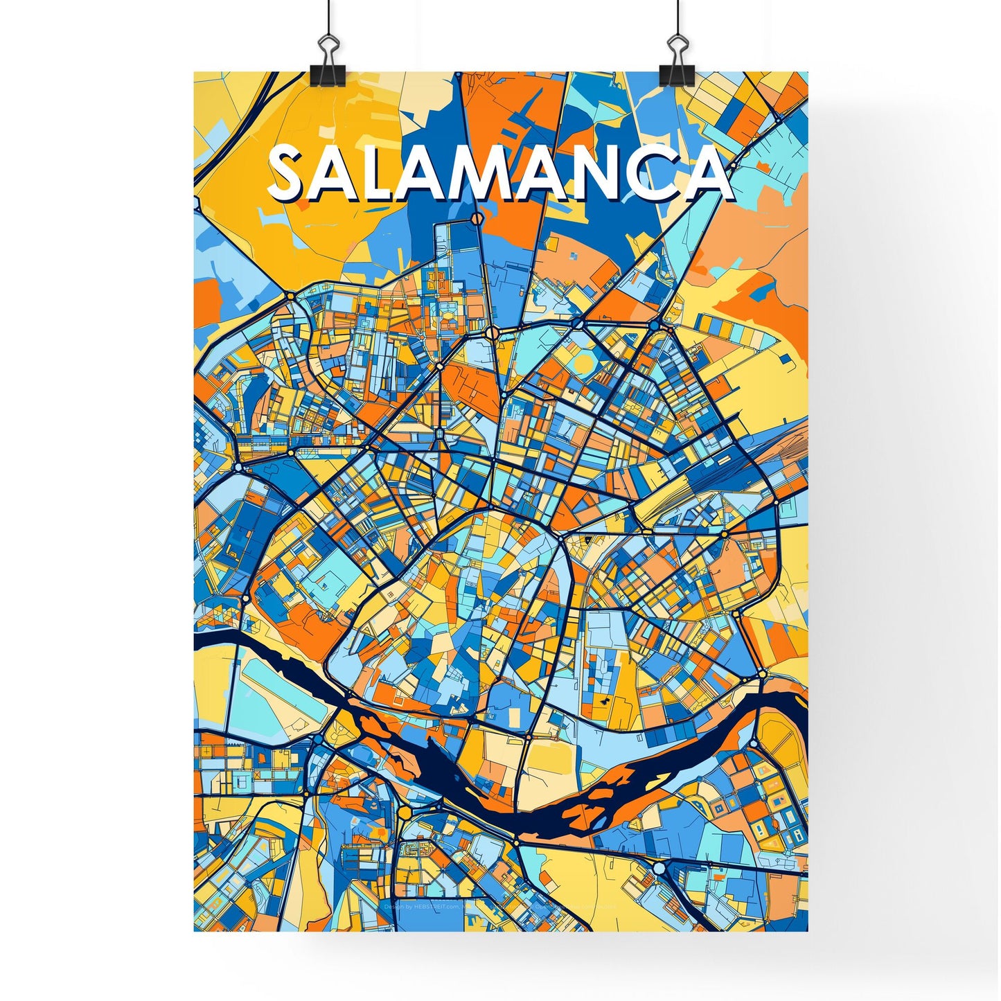 SALAMANCA SPAIN Vibrant Colorful Art Map Poster Blue Orange