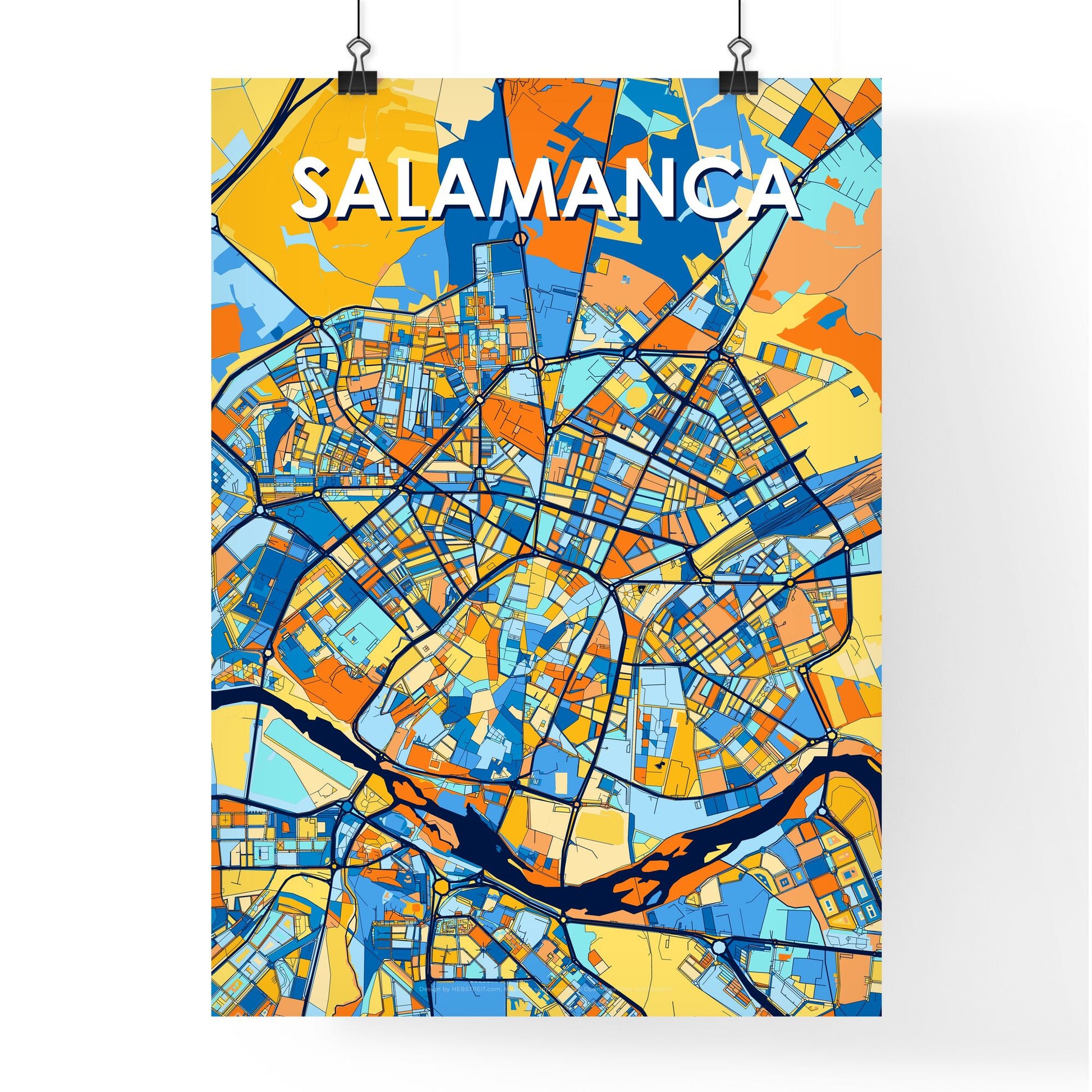 SALAMANCA SPAIN Vibrant Colorful Art Map Poster Blue Orange