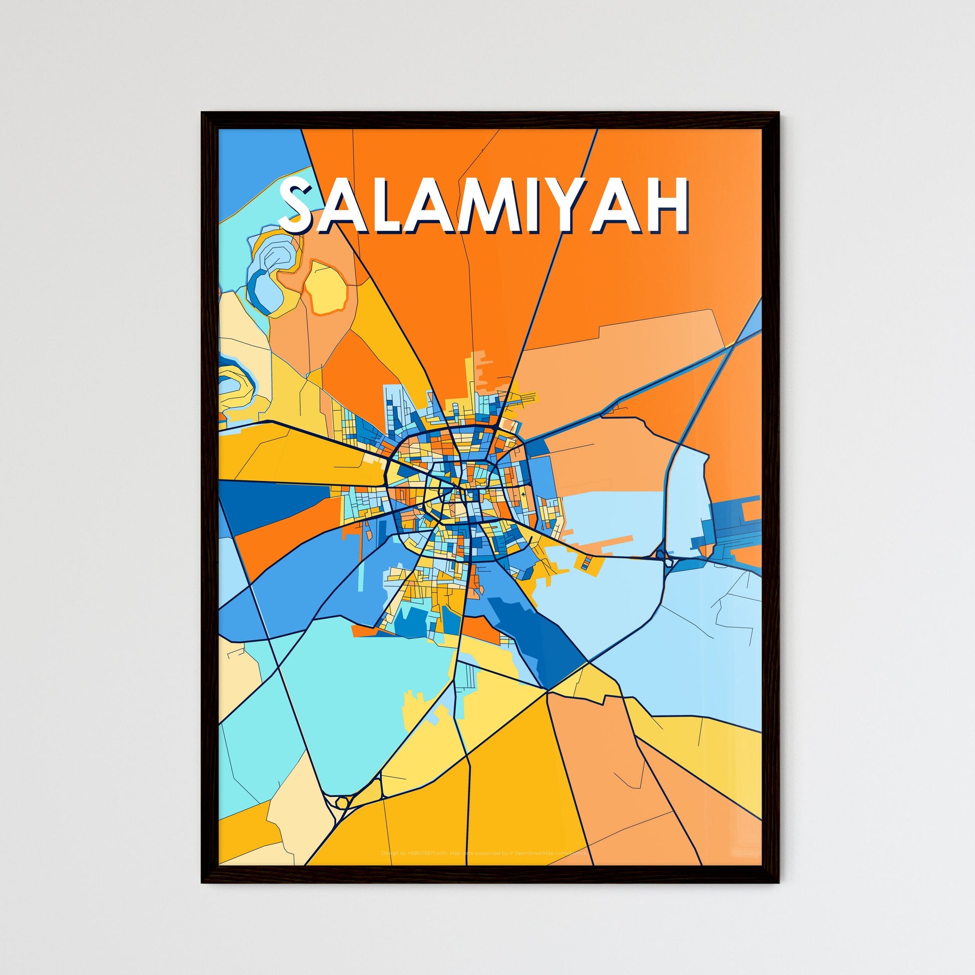 SALAMIYAH SYRIA Vibrant Colorful Art Map Poster Blue Orange