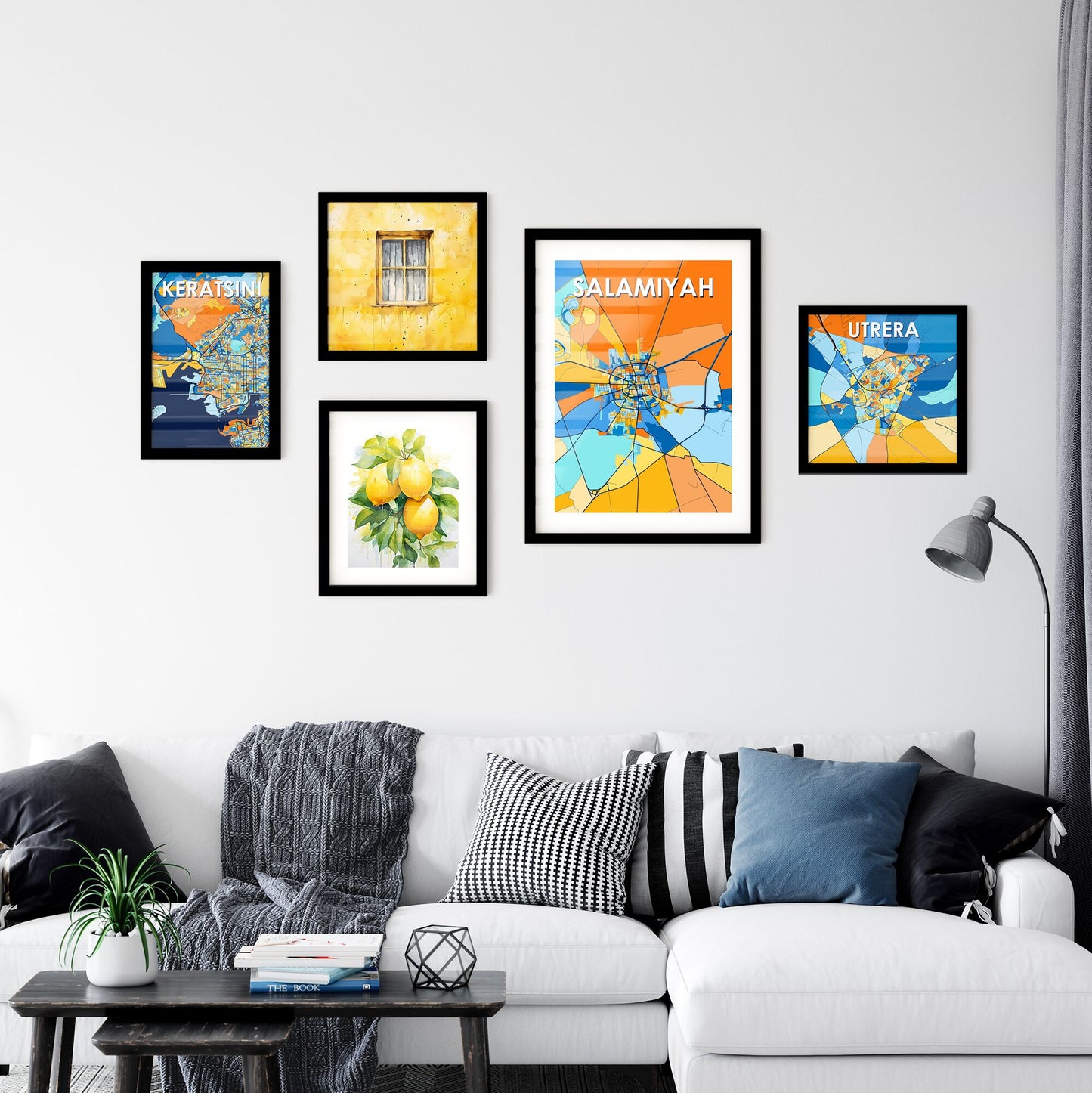 SALAMIYAH SYRIA Vibrant Colorful Art Map Poster Blue Orange