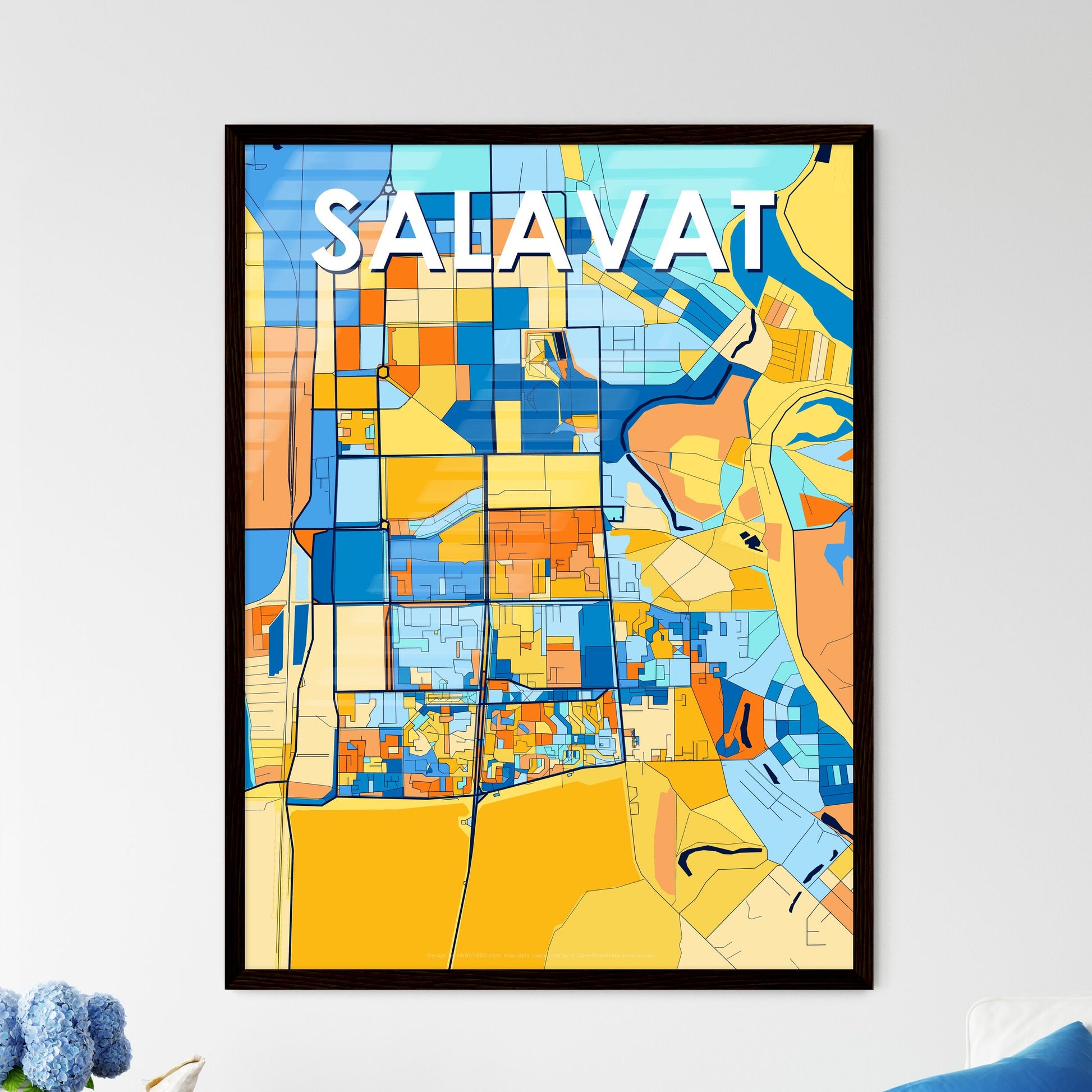 SALAVAT RUSSIA Vibrant Colorful Art Map Poster Blue Orange