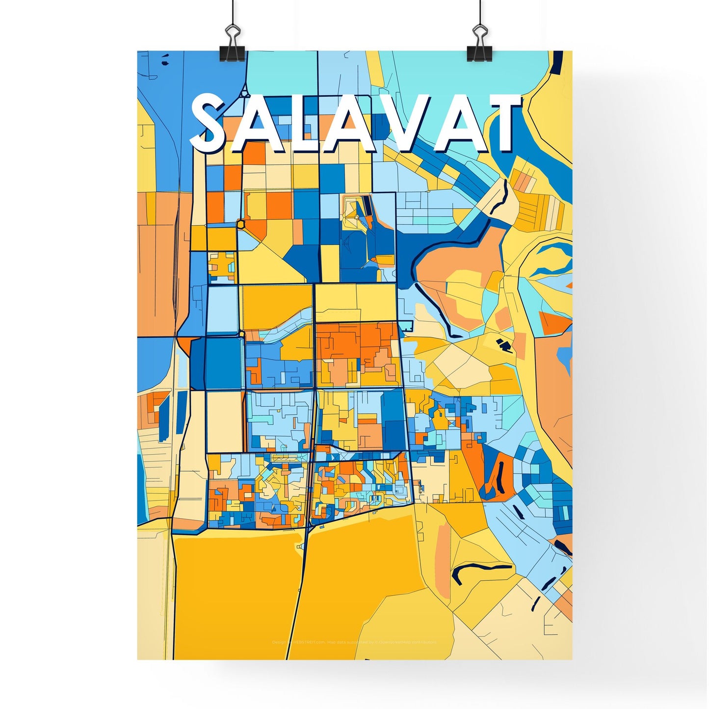 SALAVAT RUSSIA Vibrant Colorful Art Map Poster Blue Orange