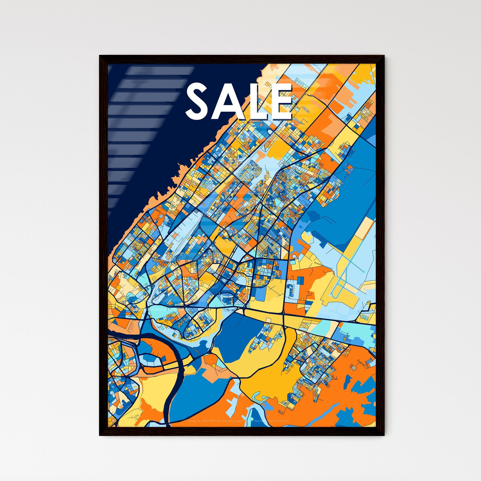 SALE MOROCCO Vibrant Colorful Art Map Poster Blue Orange