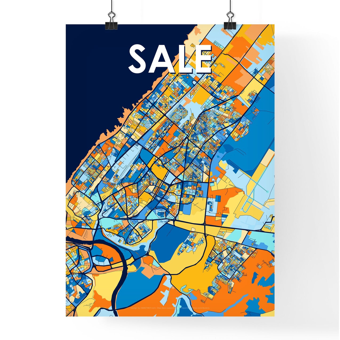 SALE MOROCCO Vibrant Colorful Art Map Poster Blue Orange