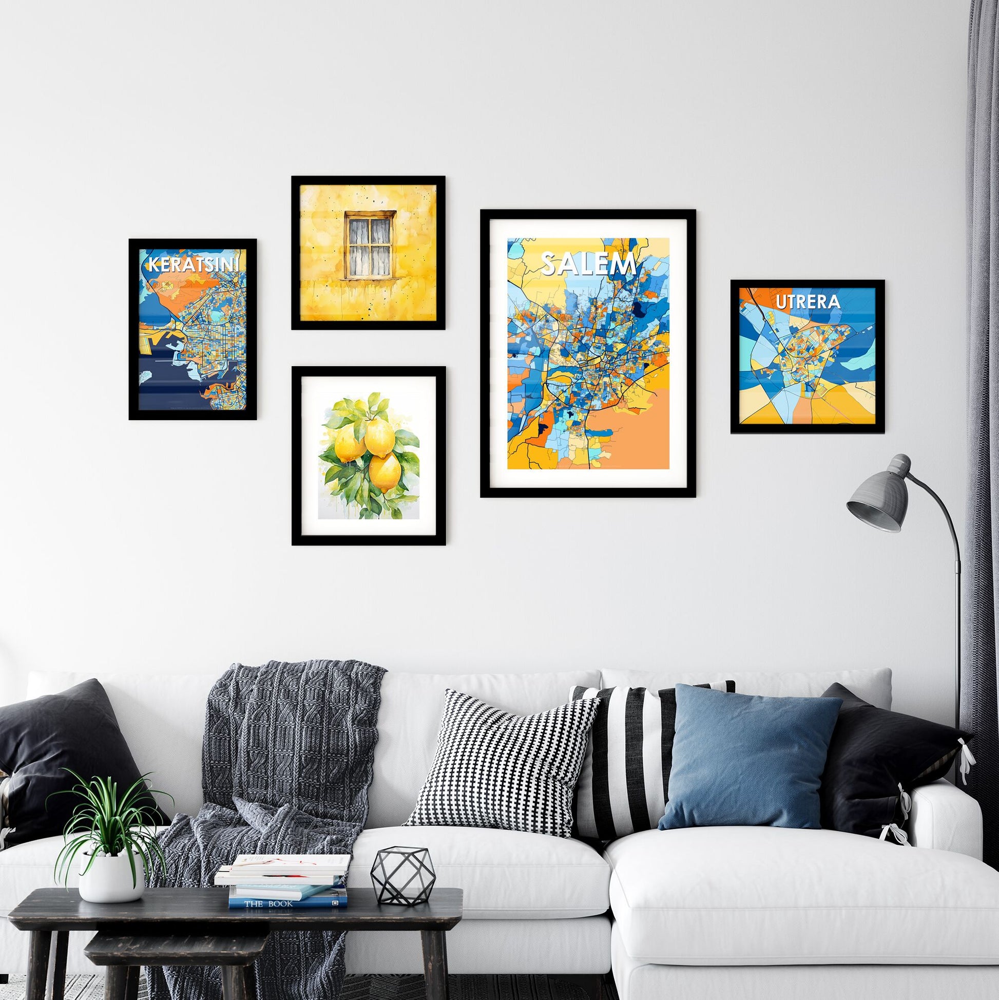 SALEM INDIA Vibrant Colorful Art Map Poster Blue Orange