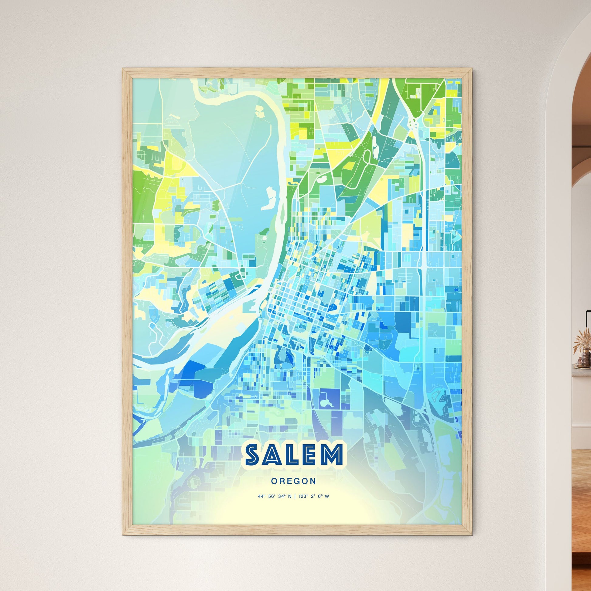 Colorful Salem Oregon Fine Art Map Cool Blue