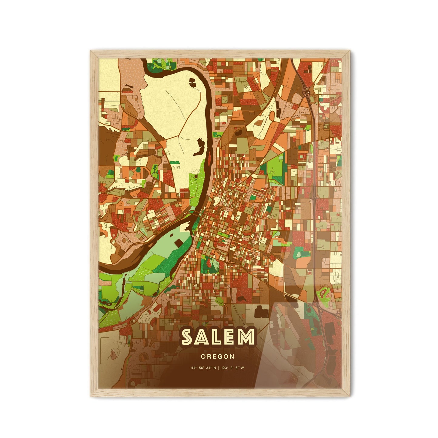 Colorful Salem Oregon Fine Art Map Farmhouse
