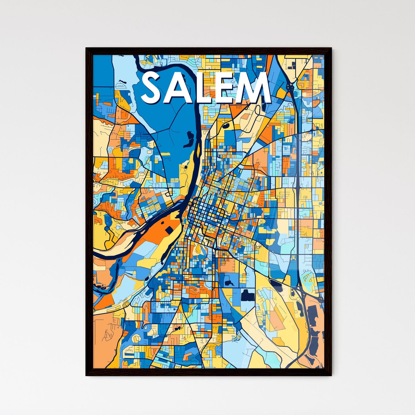 SALEM OREGON Vibrant Colorful Art Map Poster Blue Orange