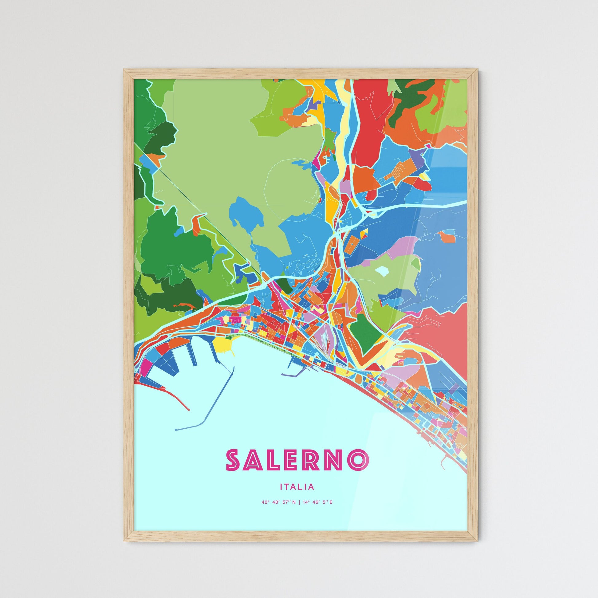 Colorful Salerno Italy Fine Art Map Crazy Colors