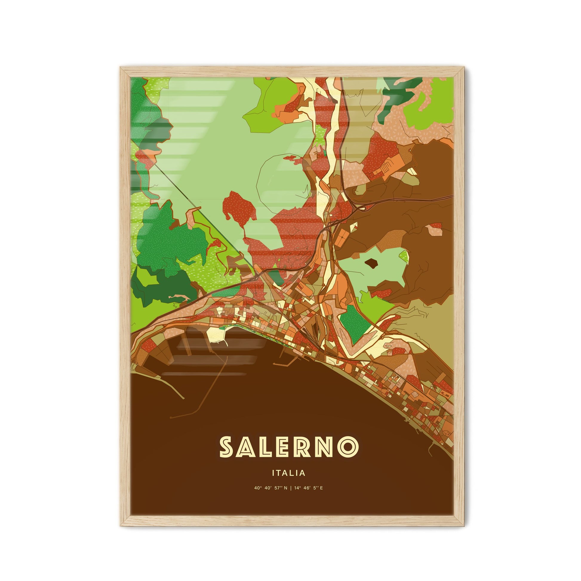 Colorful Salerno Italy Fine Art Map Farmhouse