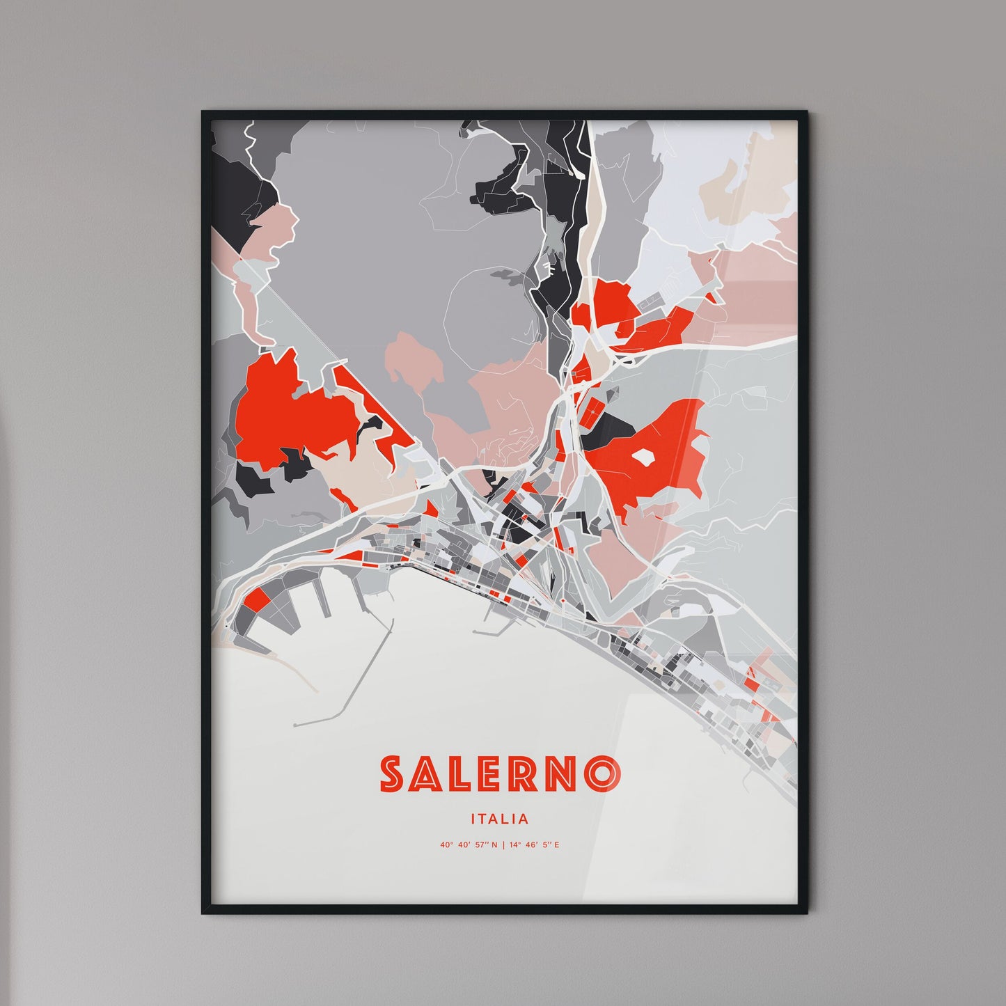 Colorful Salerno Italy Fine Art Map Modern Expressive