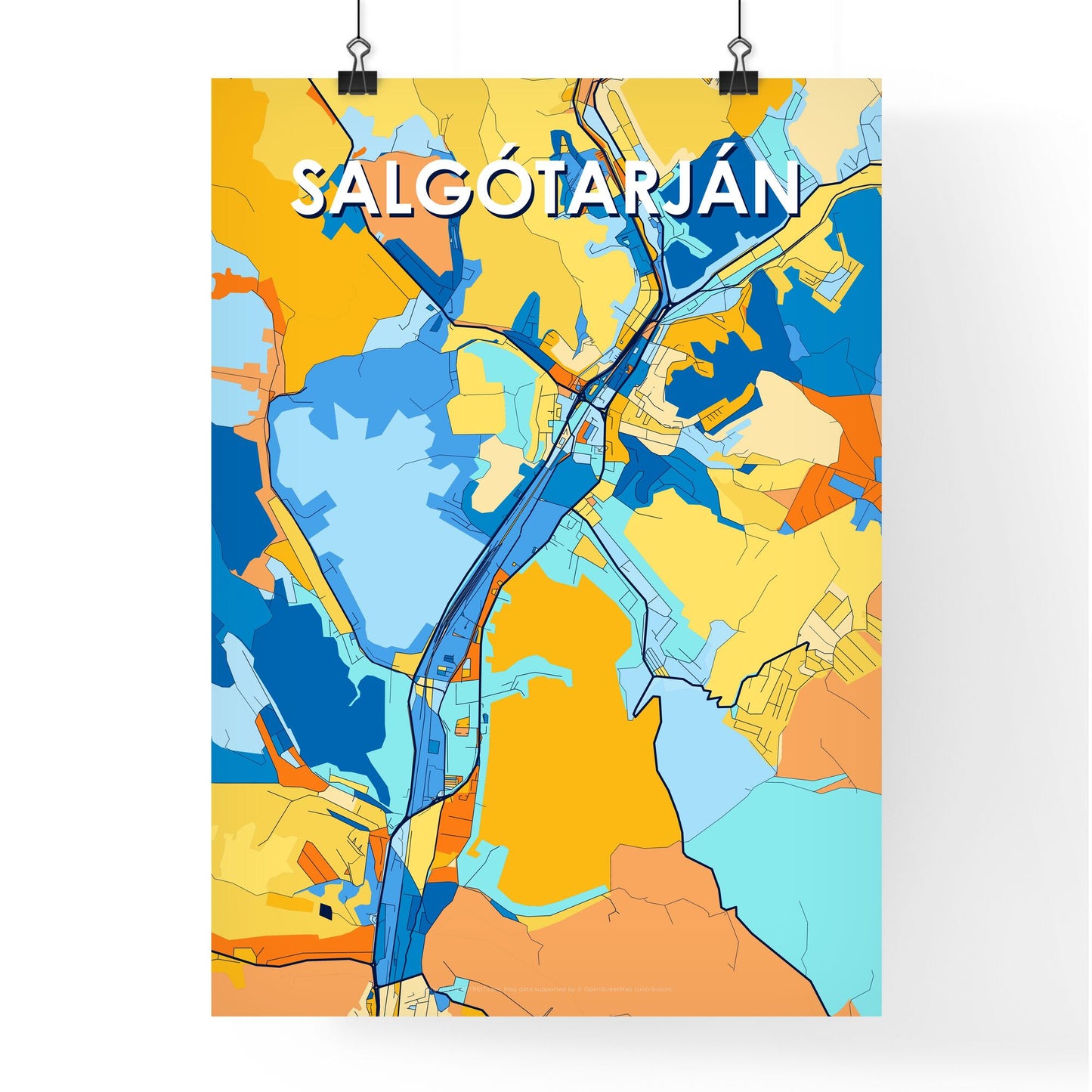 SALGÓTARJÁN HUNGARY Vibrant Colorful Art Map Poster Blue Orange