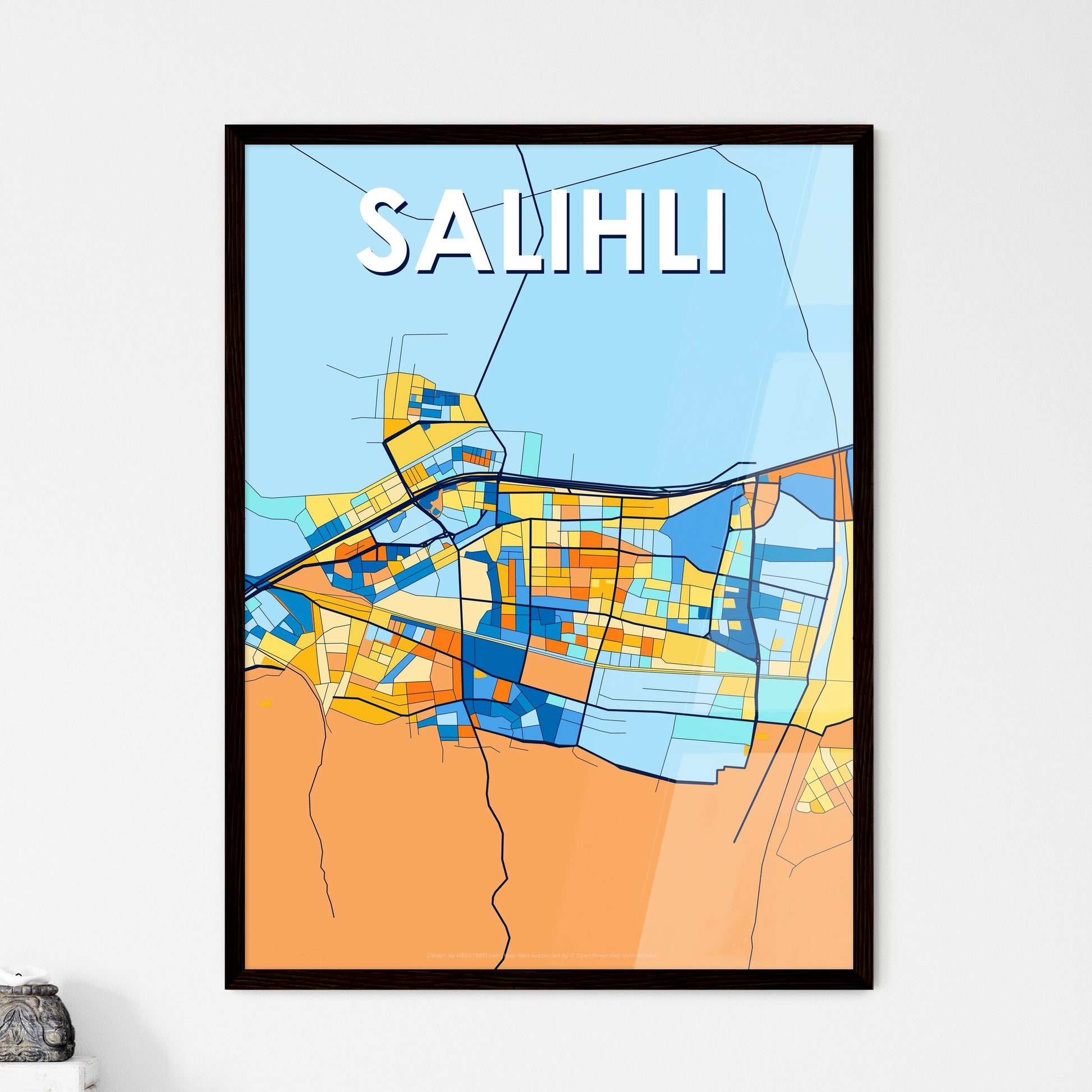 SALIHLI TURKEY Vibrant Colorful Art Map Poster Blue Orange