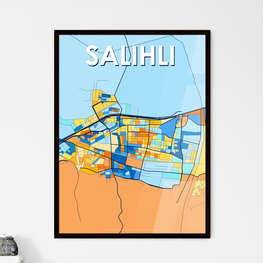 SALIHLI TURKEY Vibrant Colorful Art Map Poster Blue Orange