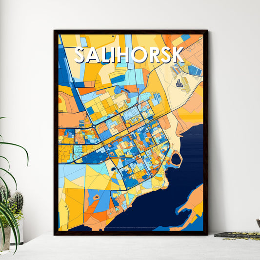 SALIHORSK BELARUS Vibrant Colorful Art Map Poster Blue Orange