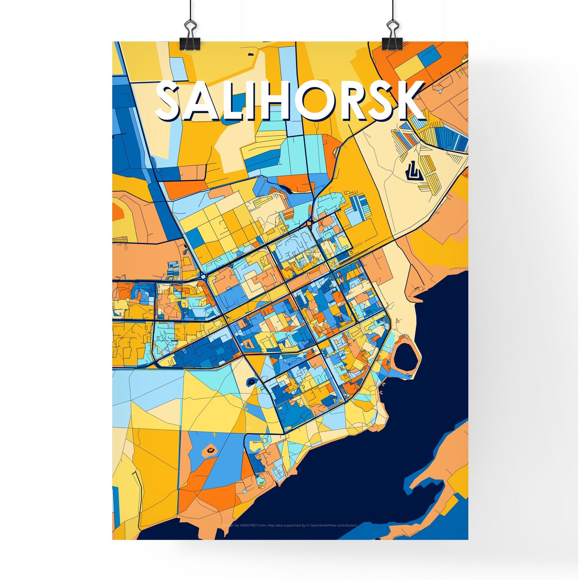 SALIHORSK BELARUS Vibrant Colorful Art Map Poster Blue Orange