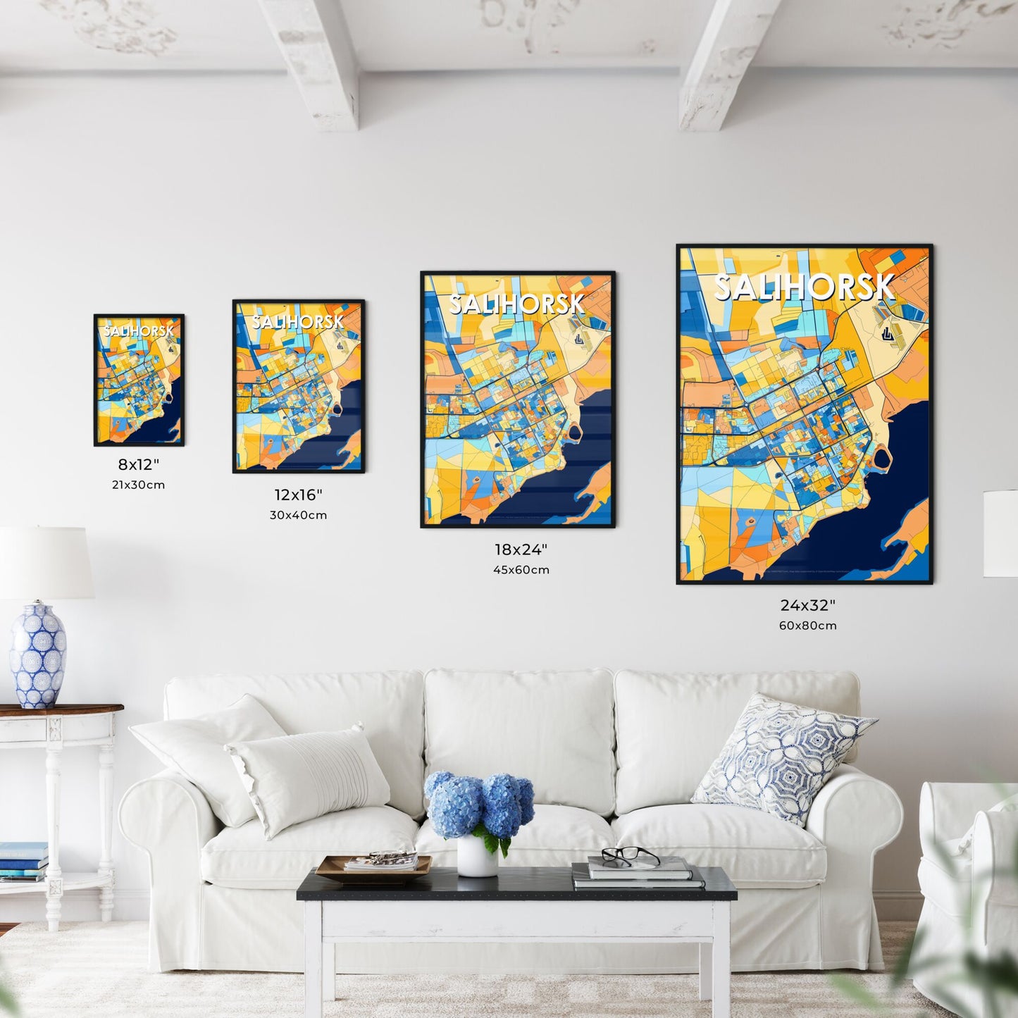 SALIHORSK BELARUS Vibrant Colorful Art Map Poster Blue Orange