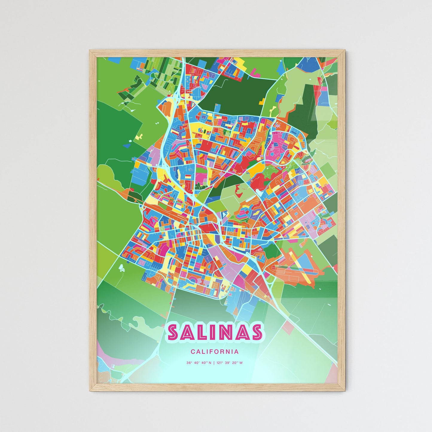 Colorful Salinas California Fine Art Map Crazy Colors