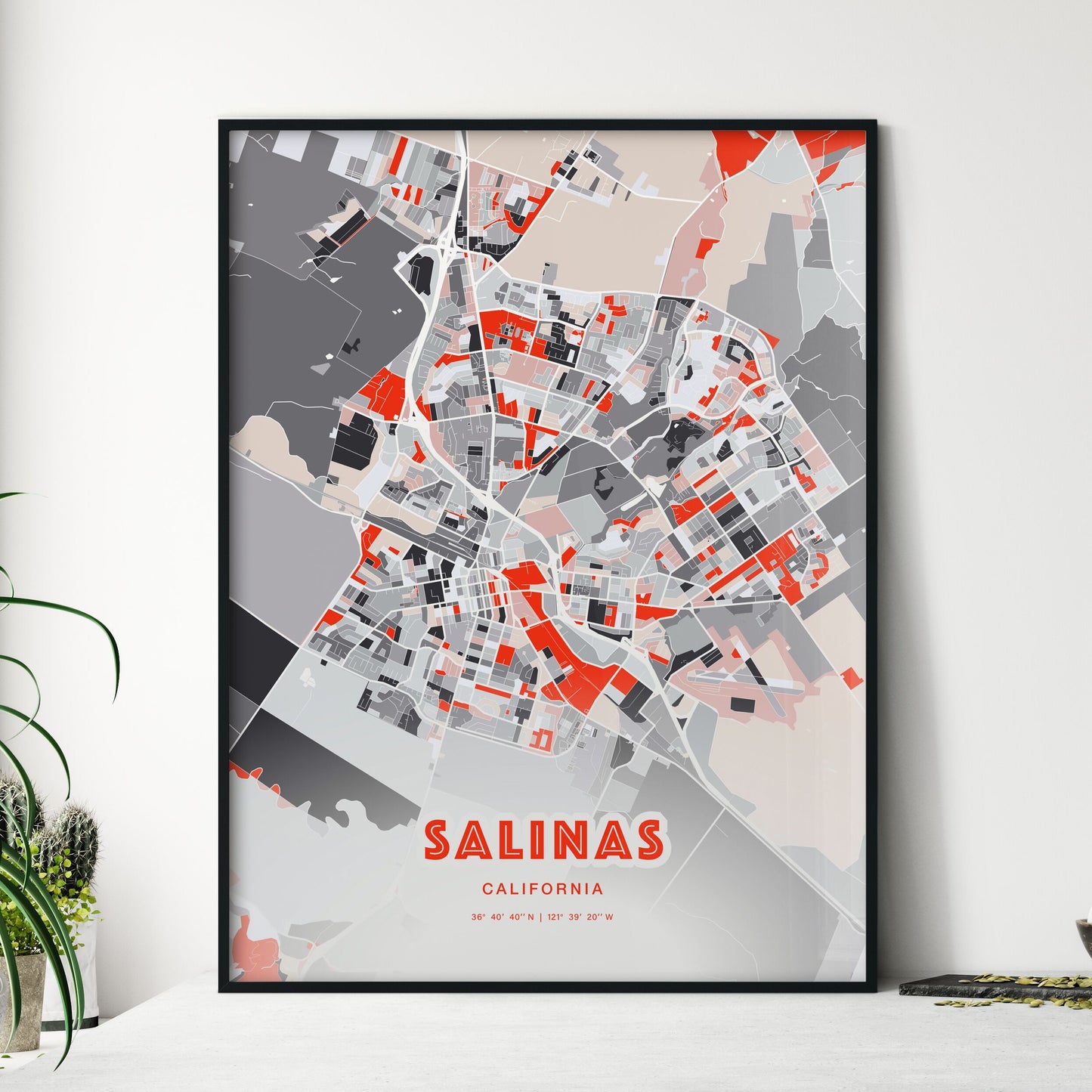 Colorful Salinas California Fine Art Map Modern Expressive