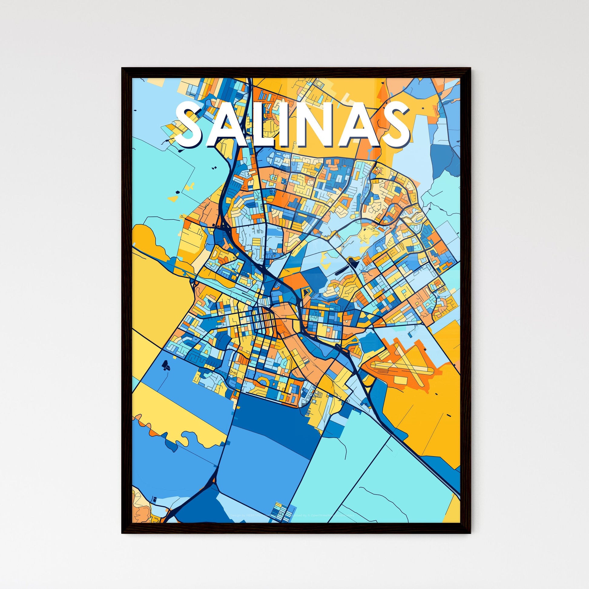 SALINAS CALIFORNIA Vibrant Colorful Art Map Poster Blue Orange