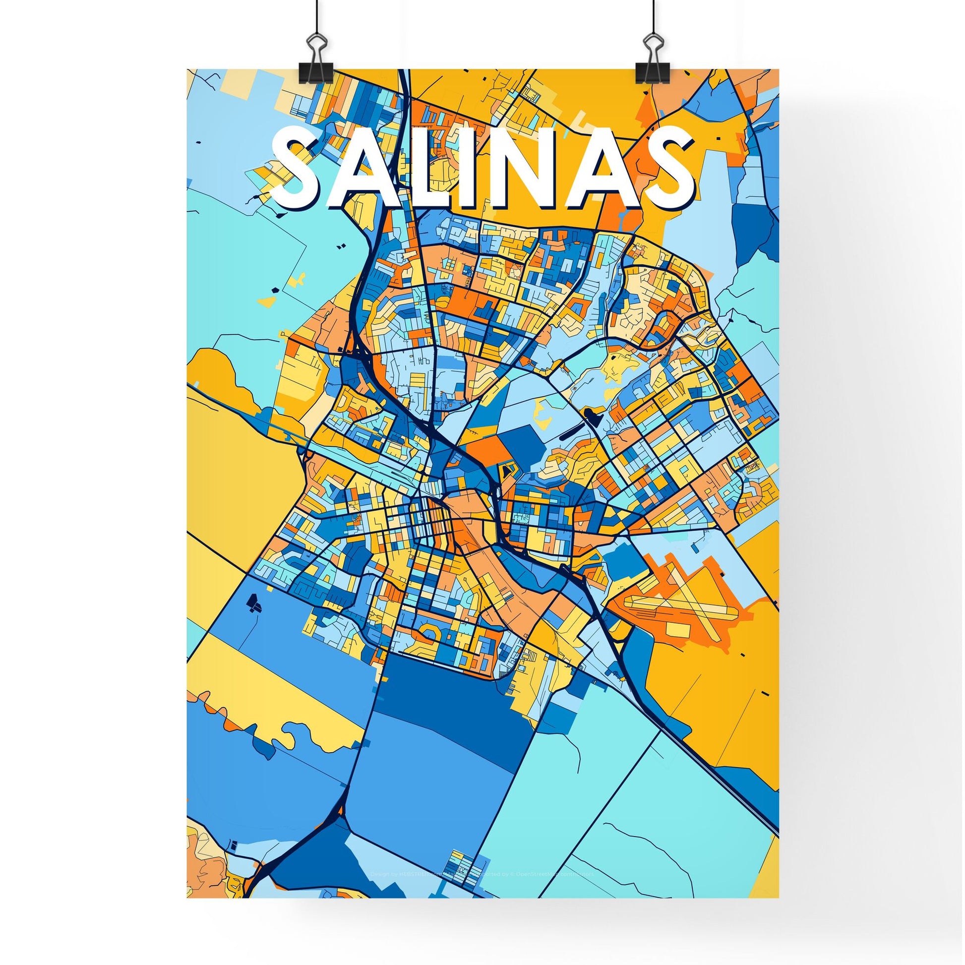 SALINAS CALIFORNIA Vibrant Colorful Art Map Poster Blue Orange