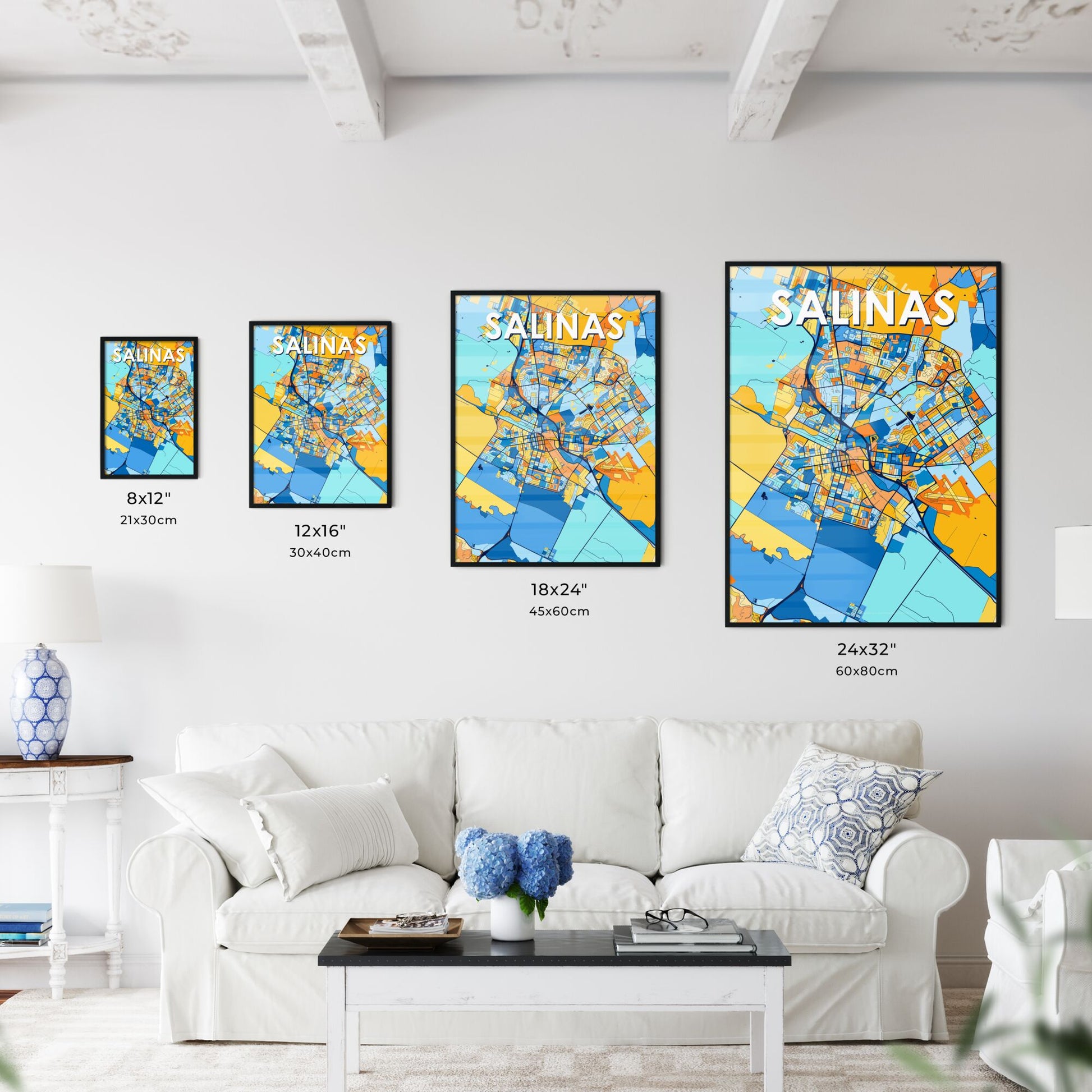 SALINAS CALIFORNIA Vibrant Colorful Art Map Poster Blue Orange