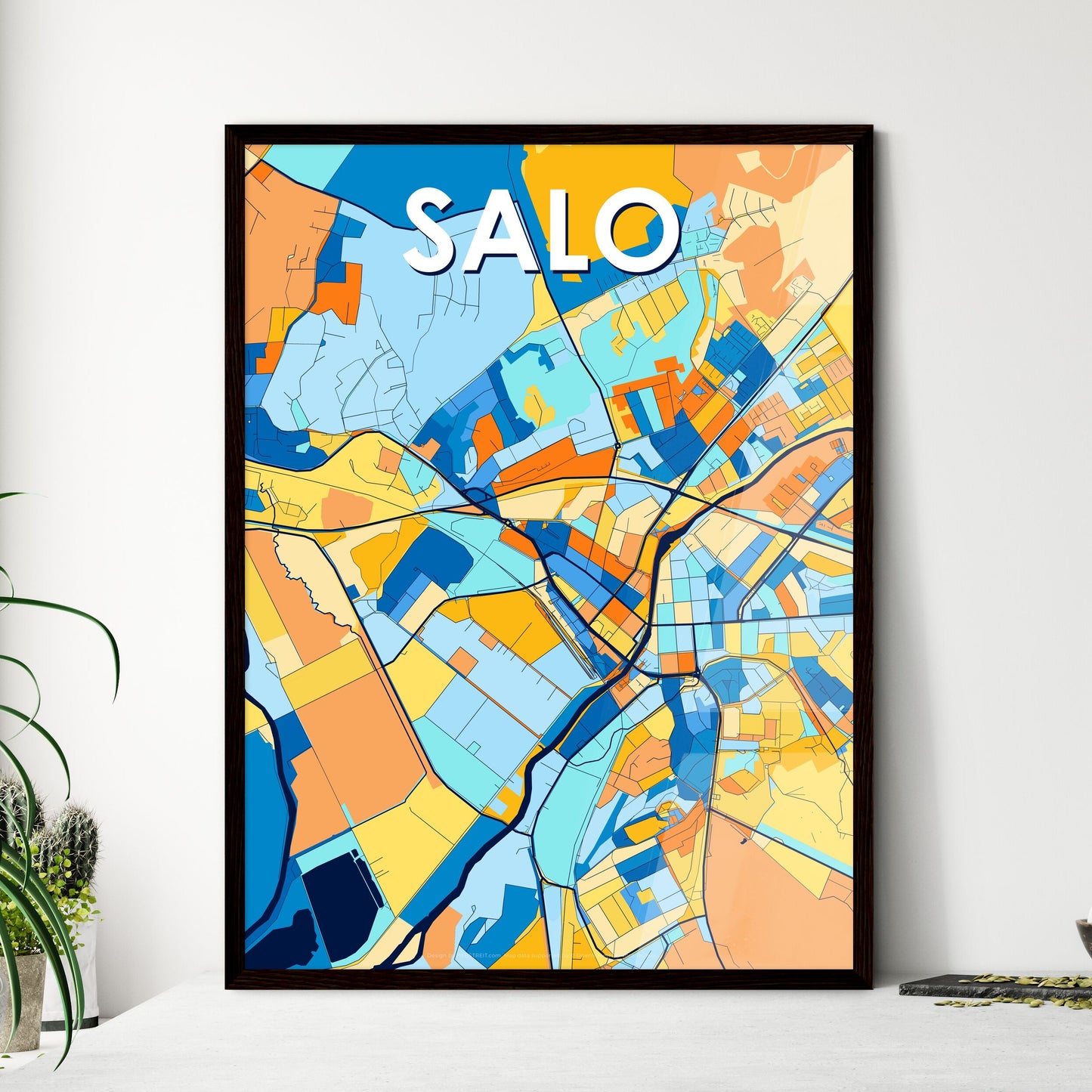 SALO FINLAND Vibrant Colorful Art Map Poster Blue Orange