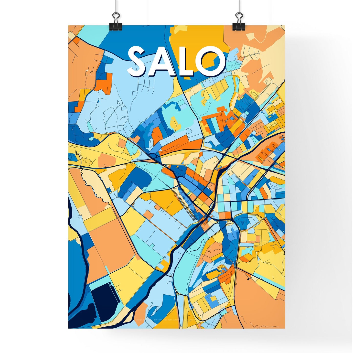 SALO FINLAND Vibrant Colorful Art Map Poster Blue Orange