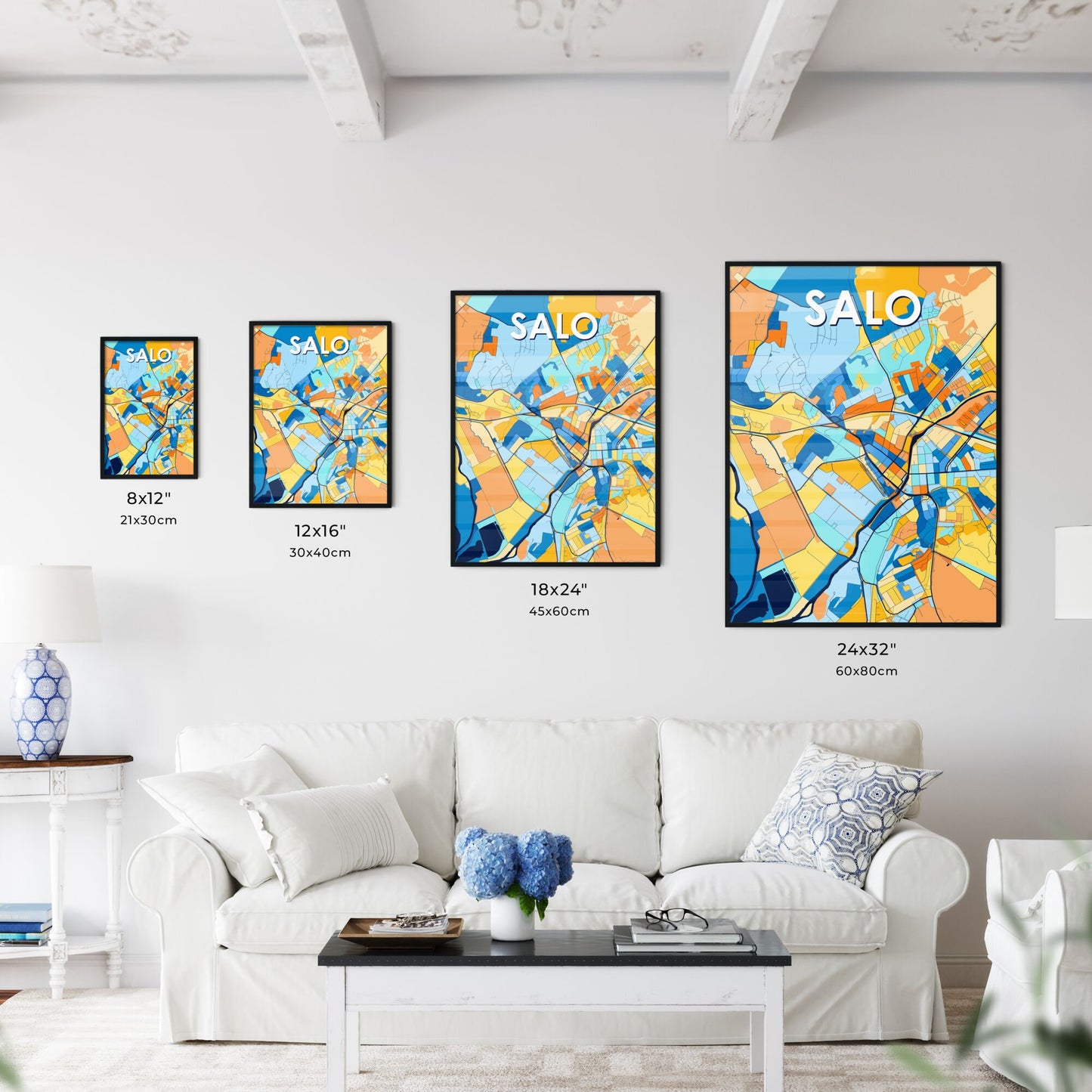 SALO FINLAND Vibrant Colorful Art Map Poster Blue Orange