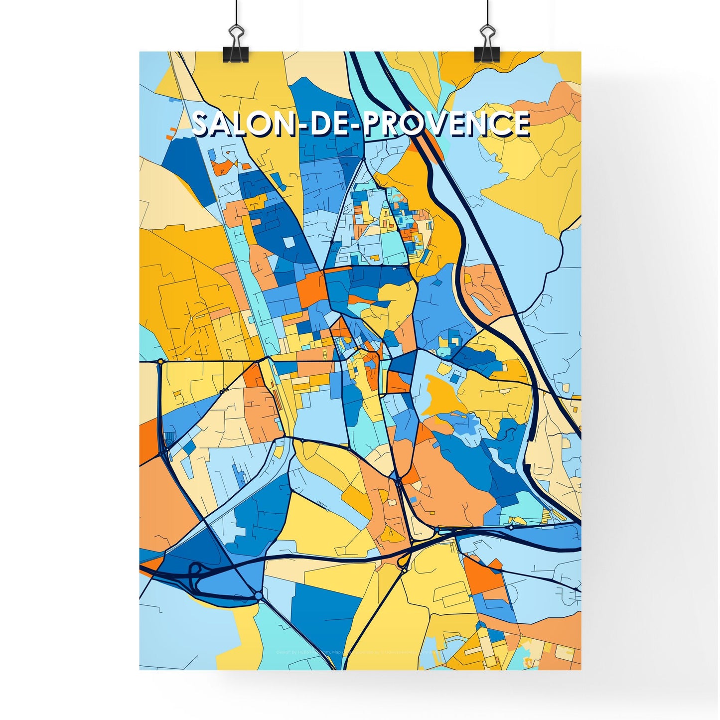 SALON-DE-PROVENCE FRANCE Vibrant Colorful Art Map Poster Blue Orange