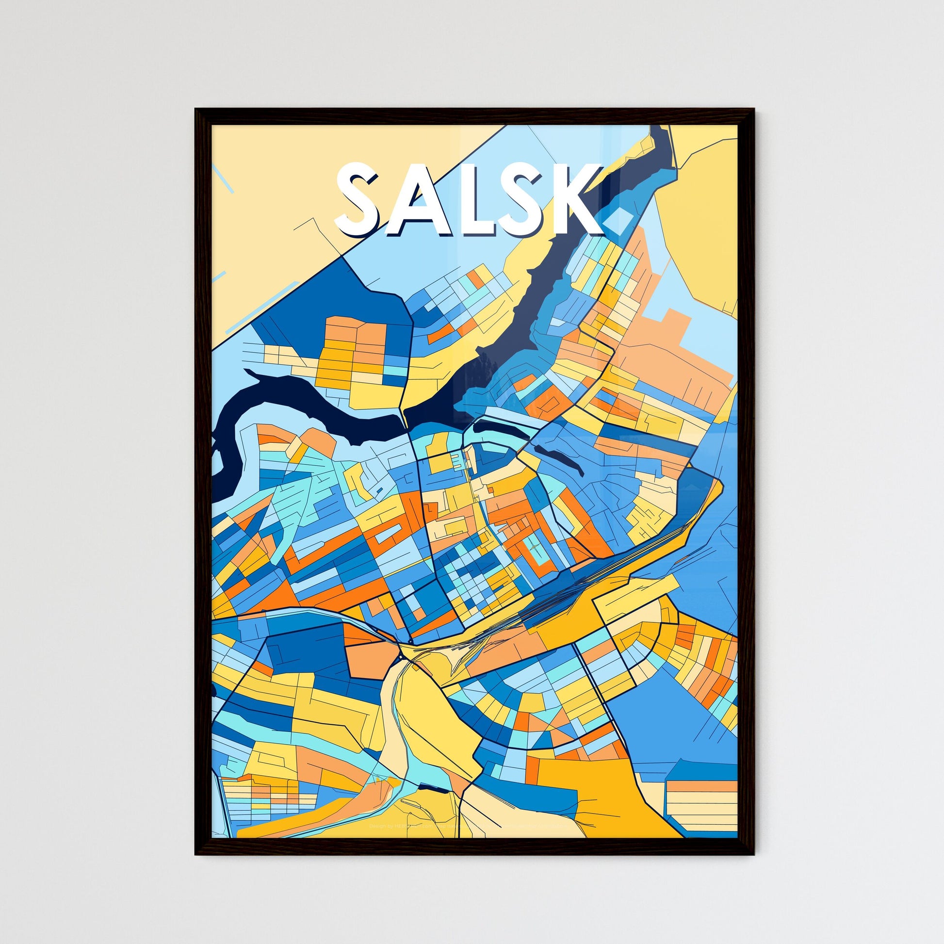 SALSK RUSSIA Vibrant Colorful Art Map Poster Blue Orange