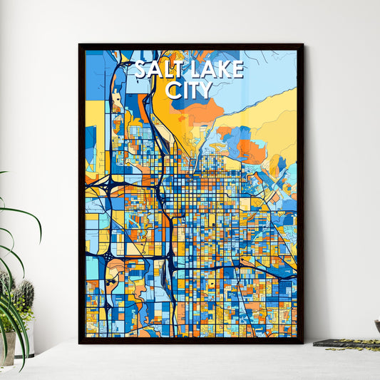 SALT LAKE CITY UTAH Vibrant Colorful Art Map Poster Blue Orange