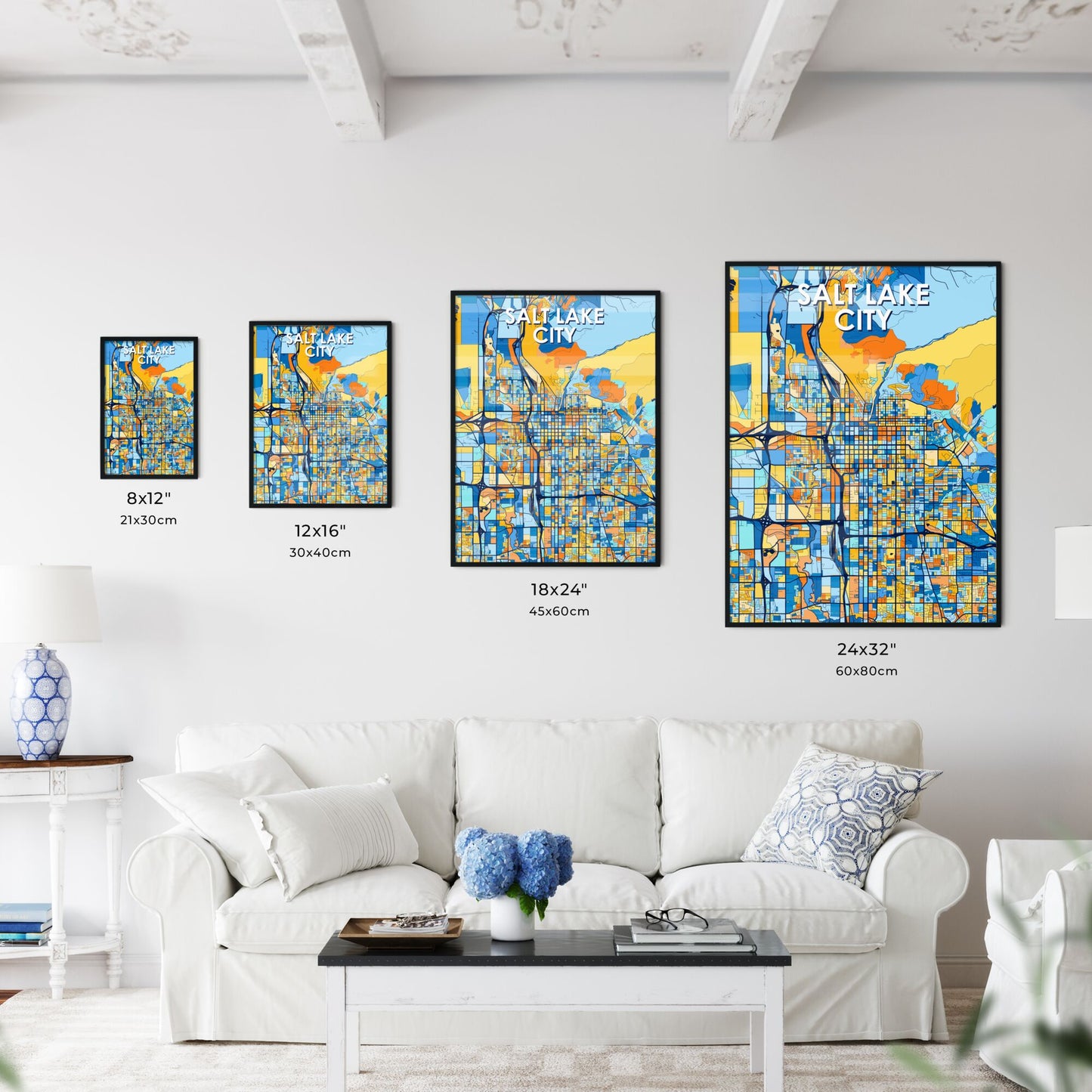 SALT LAKE CITY UTAH Vibrant Colorful Art Map Poster Blue Orange