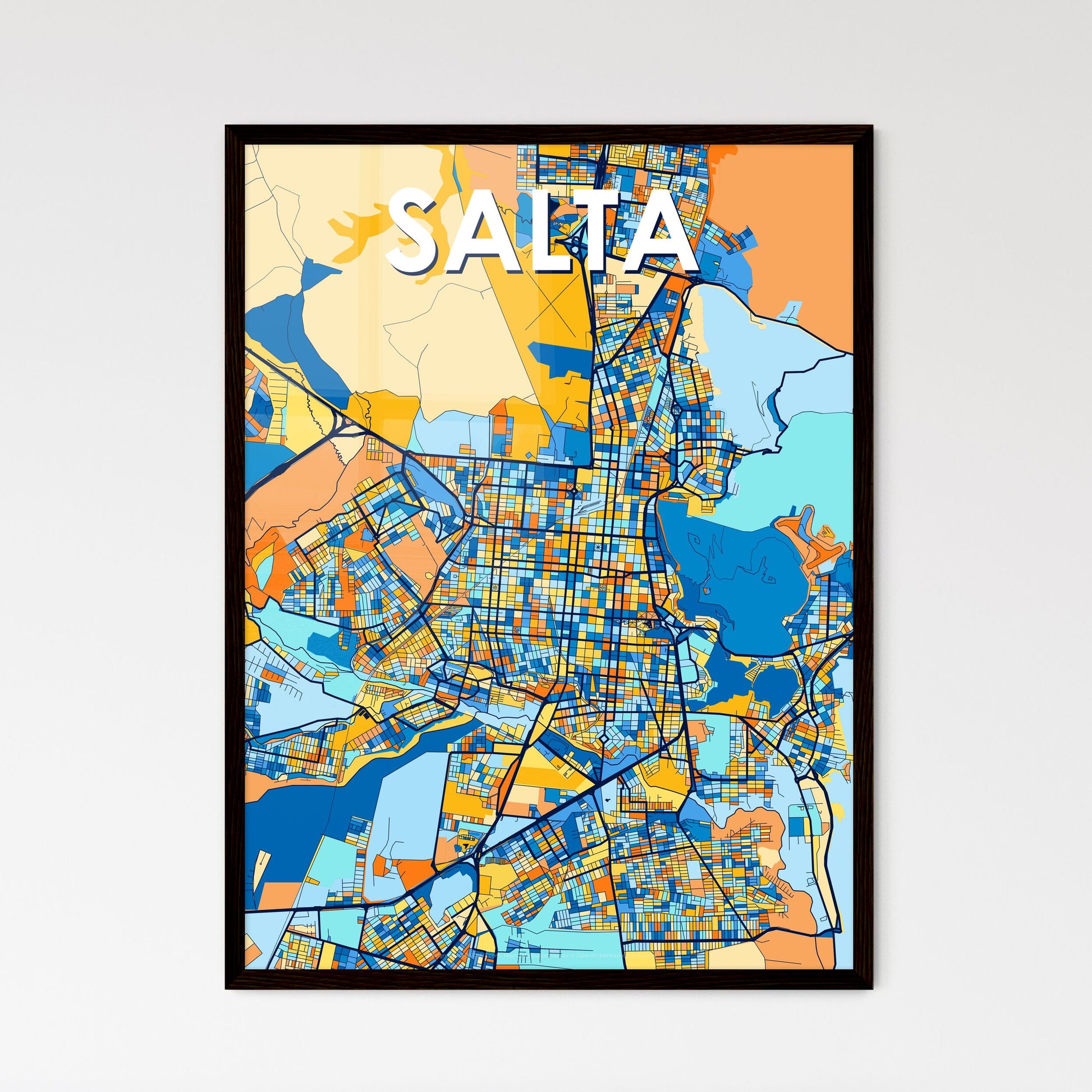 SALTA ARGENTINA Vibrant Colorful Art Map Poster Blue Orange