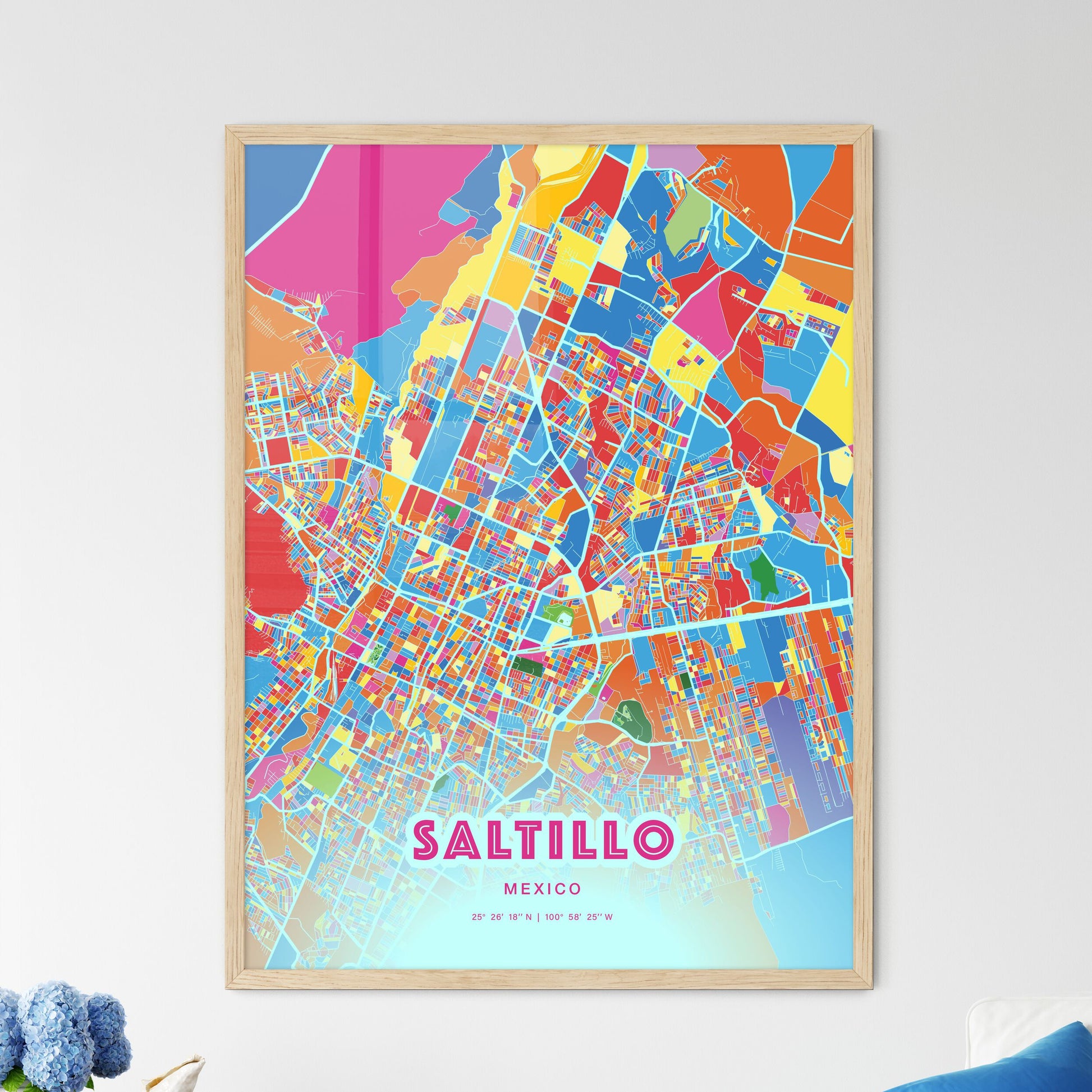 Colorful Saltillo Mexico Fine Art Map Crazy Colors