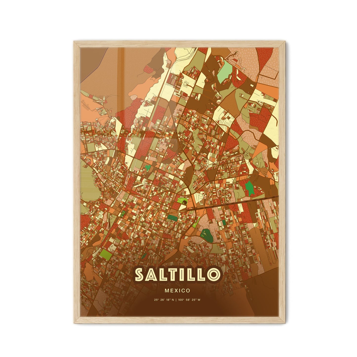 Colorful Saltillo Mexico Fine Art Map Farmhouse